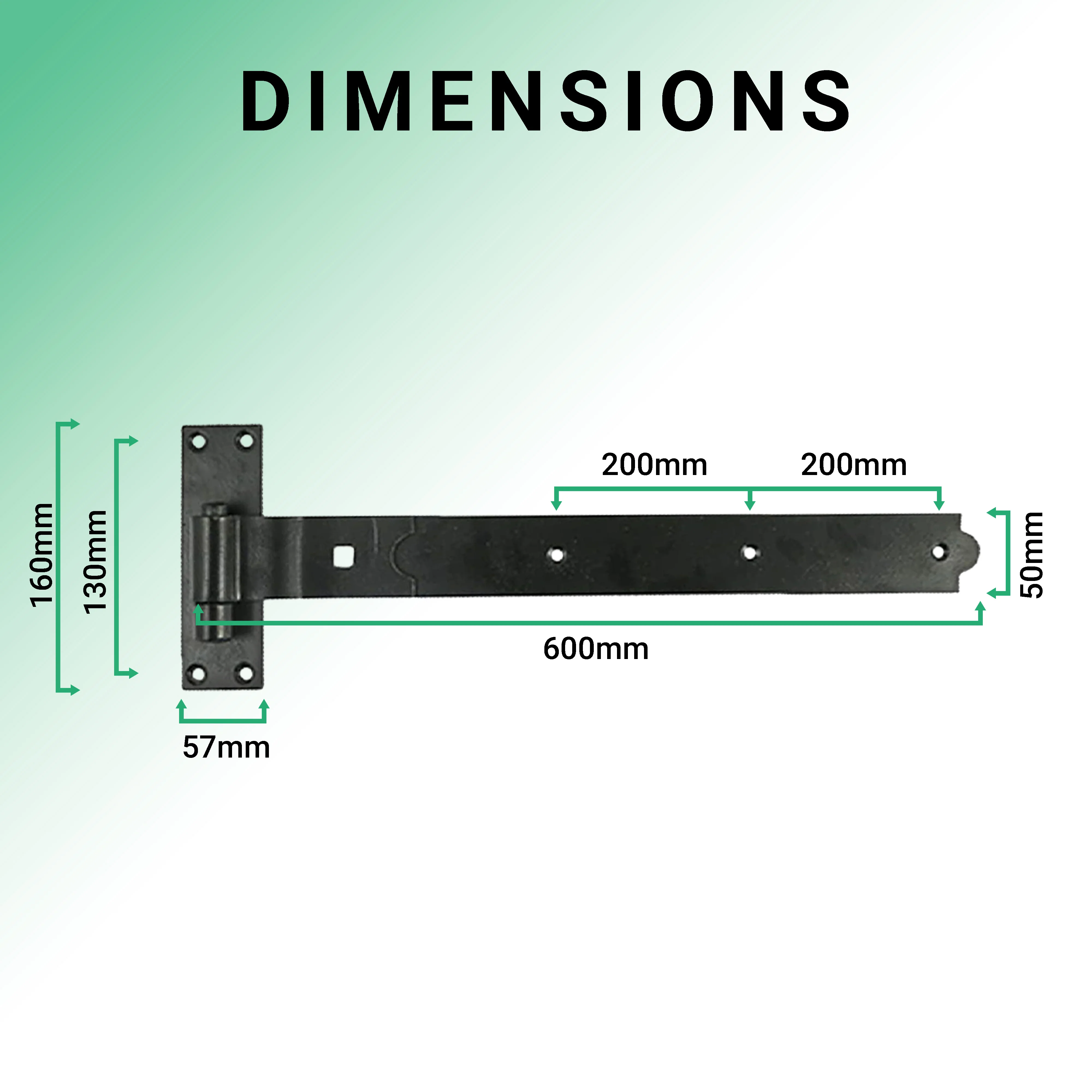 Gate Garage Hinges Cranked Hook Band Pair & Fixings - 600mm / 24" - Black (Pair) - Image 3