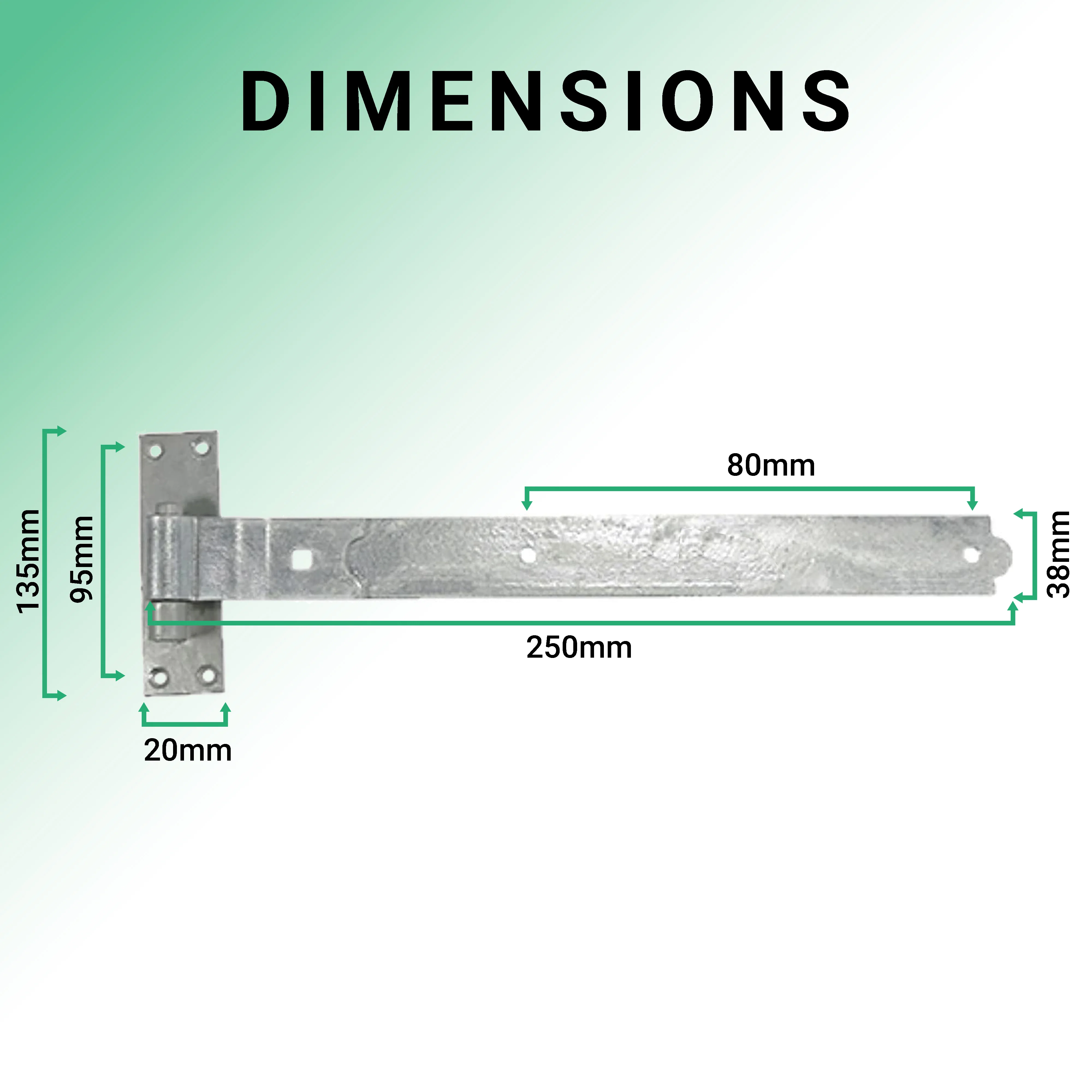 Heavy Duty Cranked Hook & Band Gate Garage Hinges - 250mm / 10" - Galvanised - Pair - Image 3