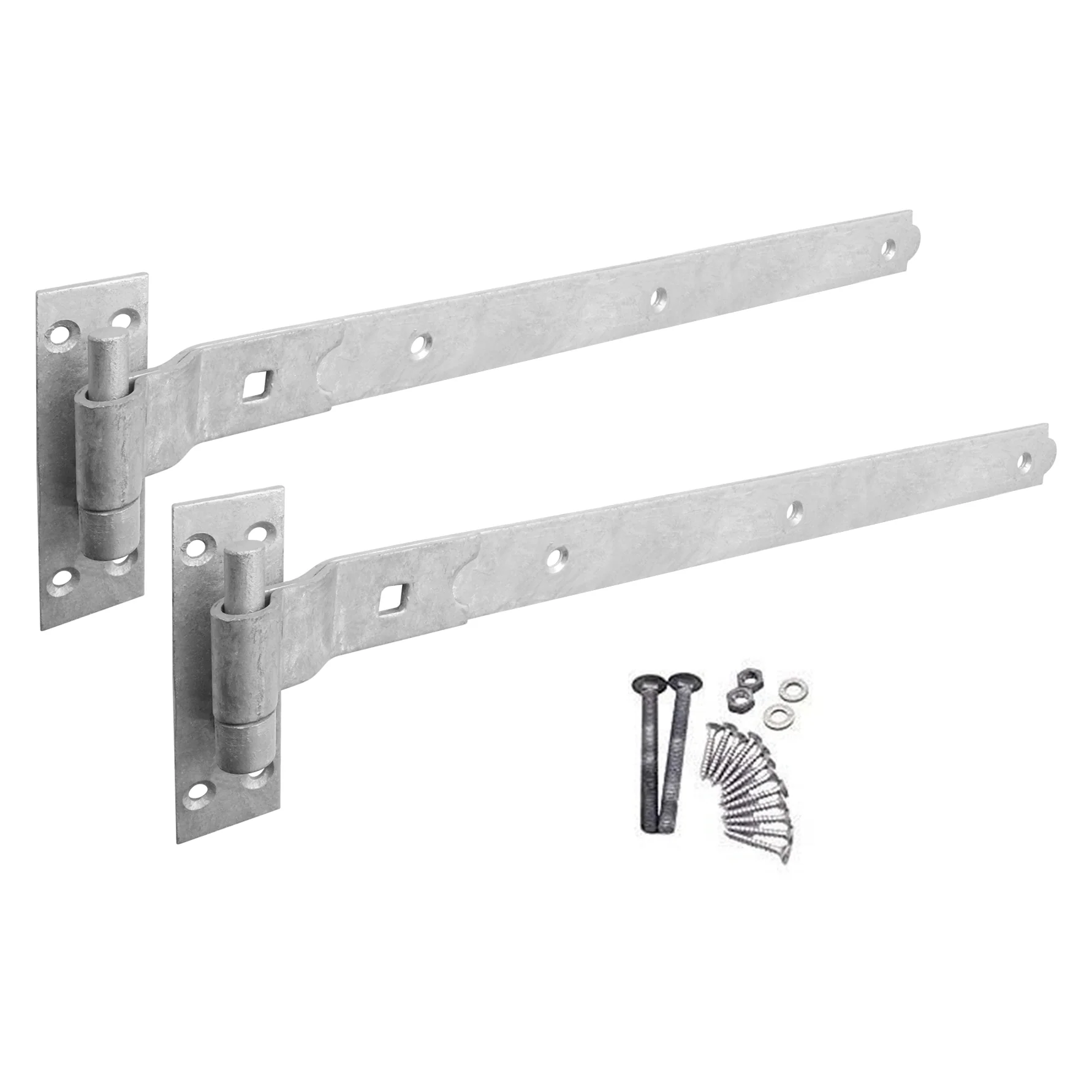 Heavy Duty Cranked Hook & Band Gate Garage Hinges - 400mm / 16" - Galvanised (Pair)