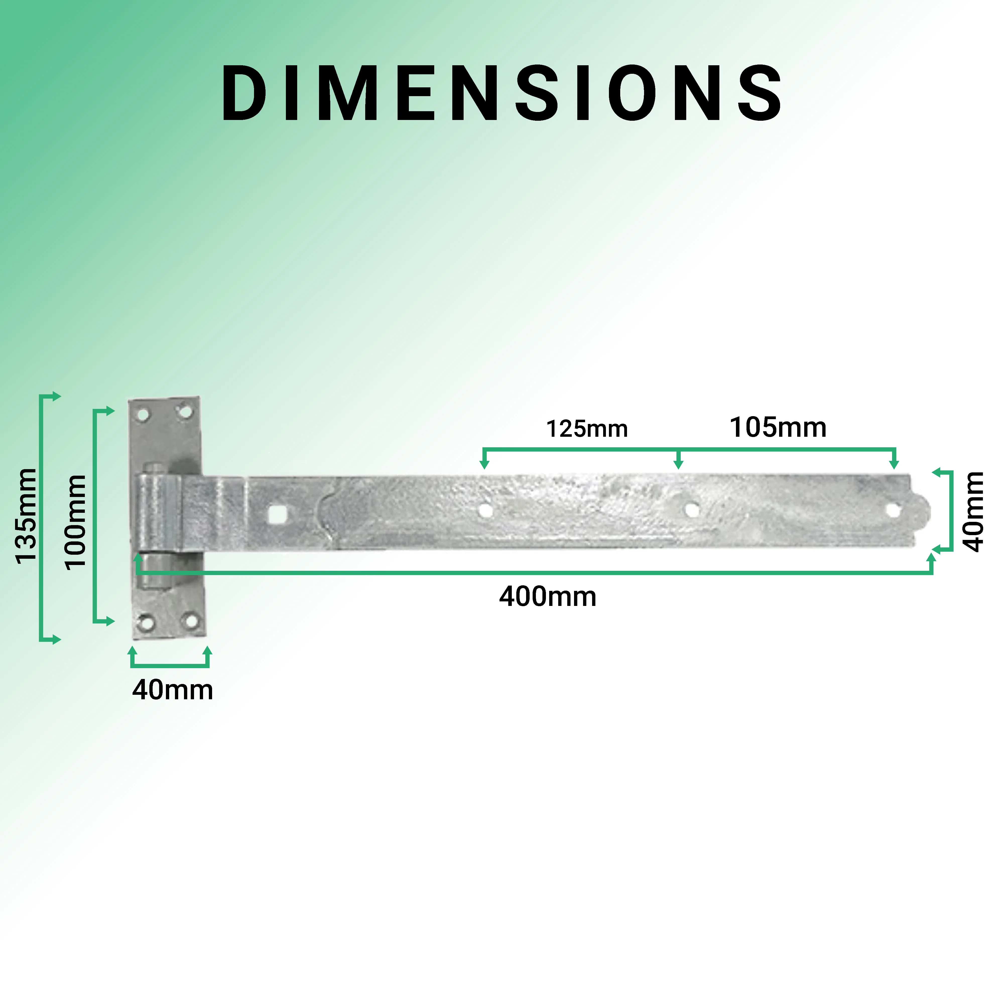 Heavy Duty Cranked Hook & Band Gate Garage Hinges - 400mm / 16" - Galvanised (Pair) - Image 3