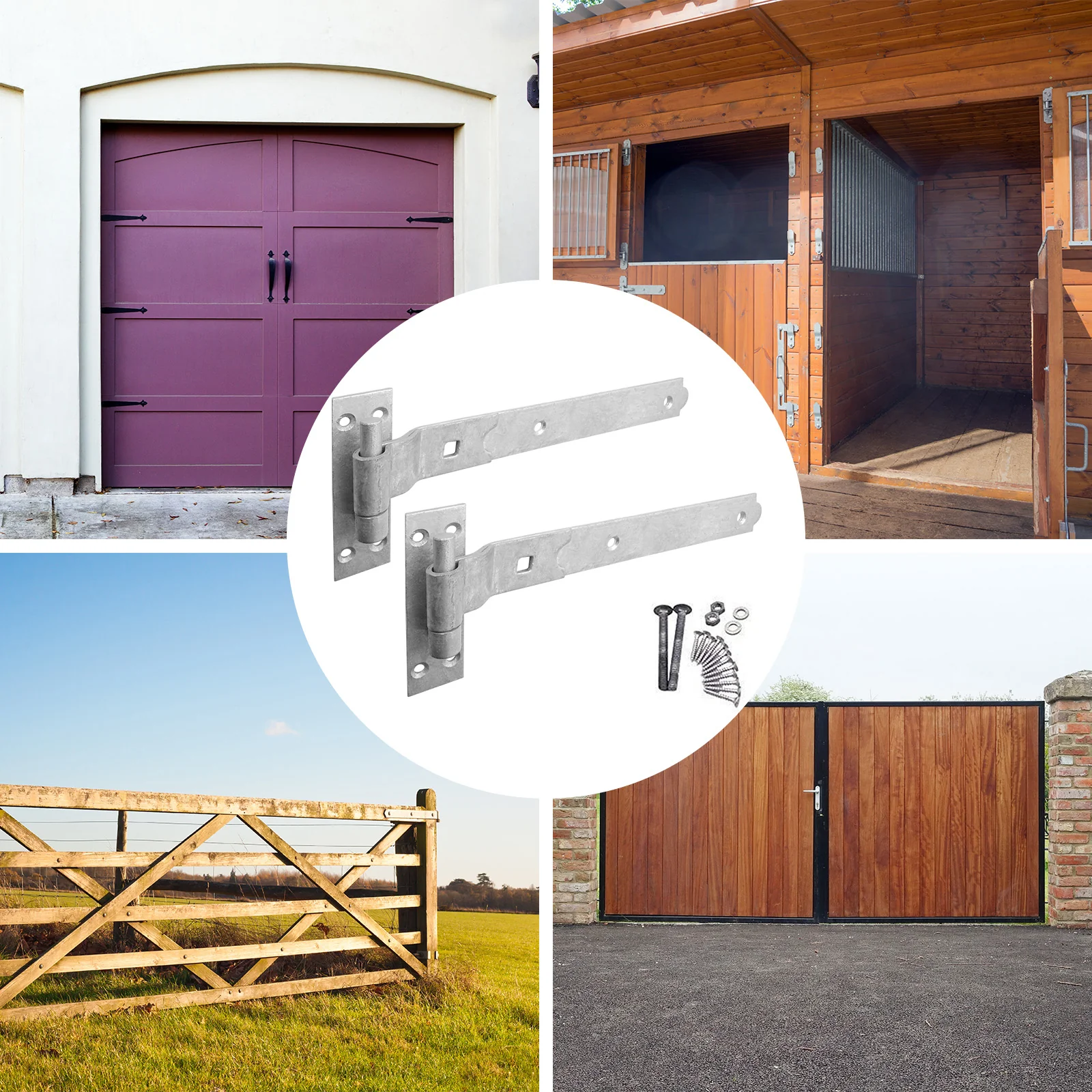 Heavy Duty Cranked Hook & Band Gate Garage Hinges - 450mm / 18" - Galvanised (Pair) - Image 5