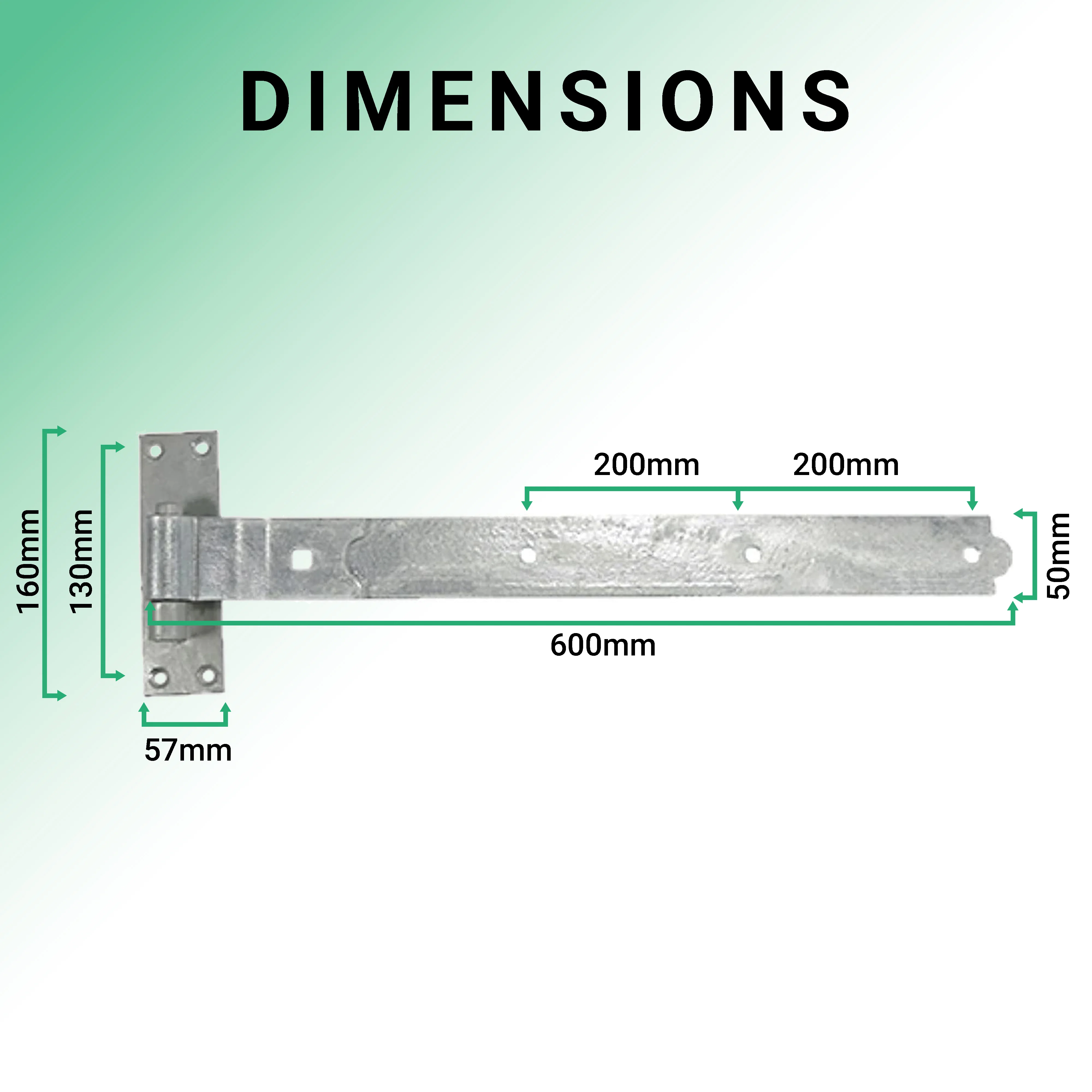 Heavy Duty Cranked Hook & Band Gate Garage Hinges - 600mm 24" - Galvanised (Pair) - Image 3