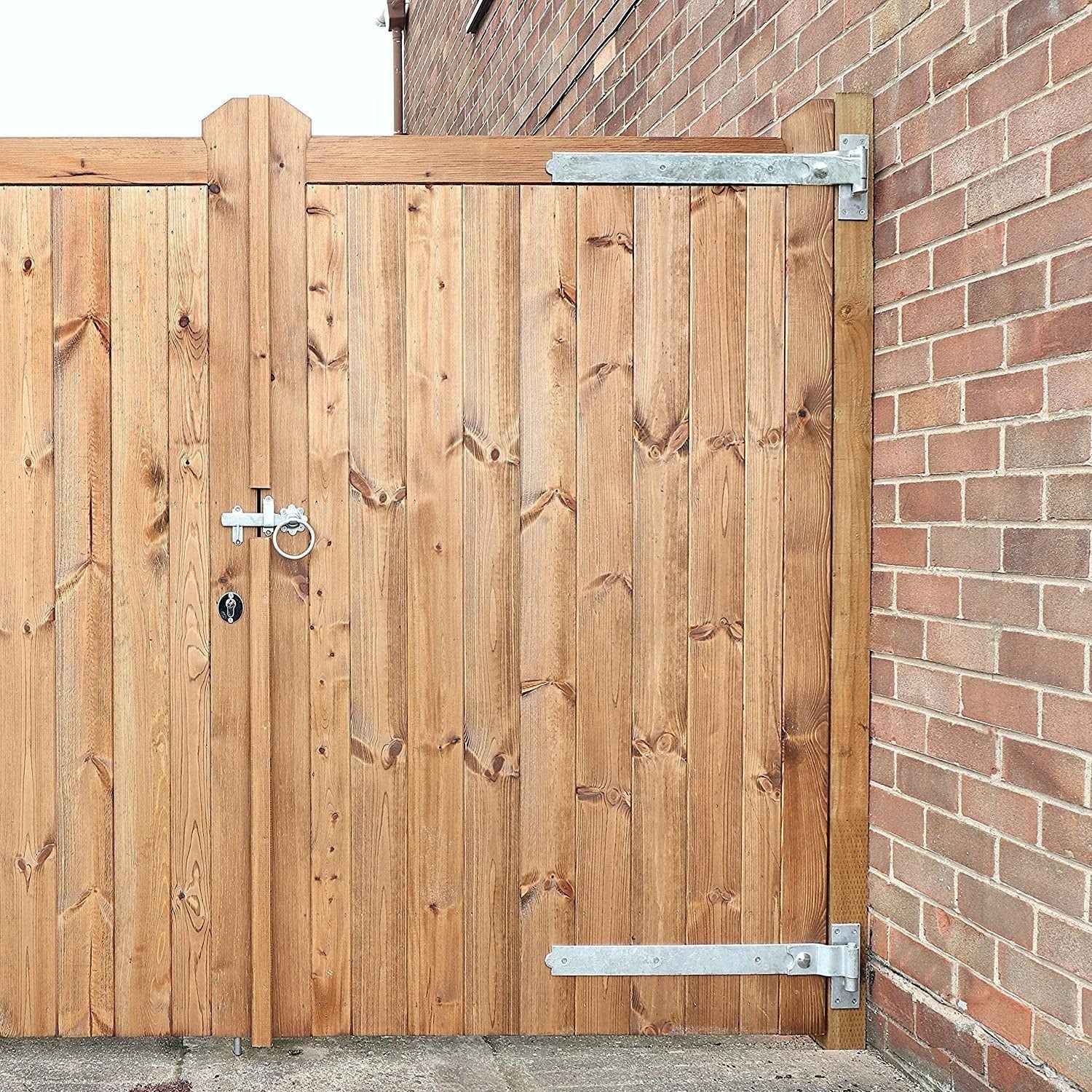 Heavy Duty Cranked Hook & Band Gate Garage Hinges - 600mm 24" - Galvanised (Pair) - Image 5