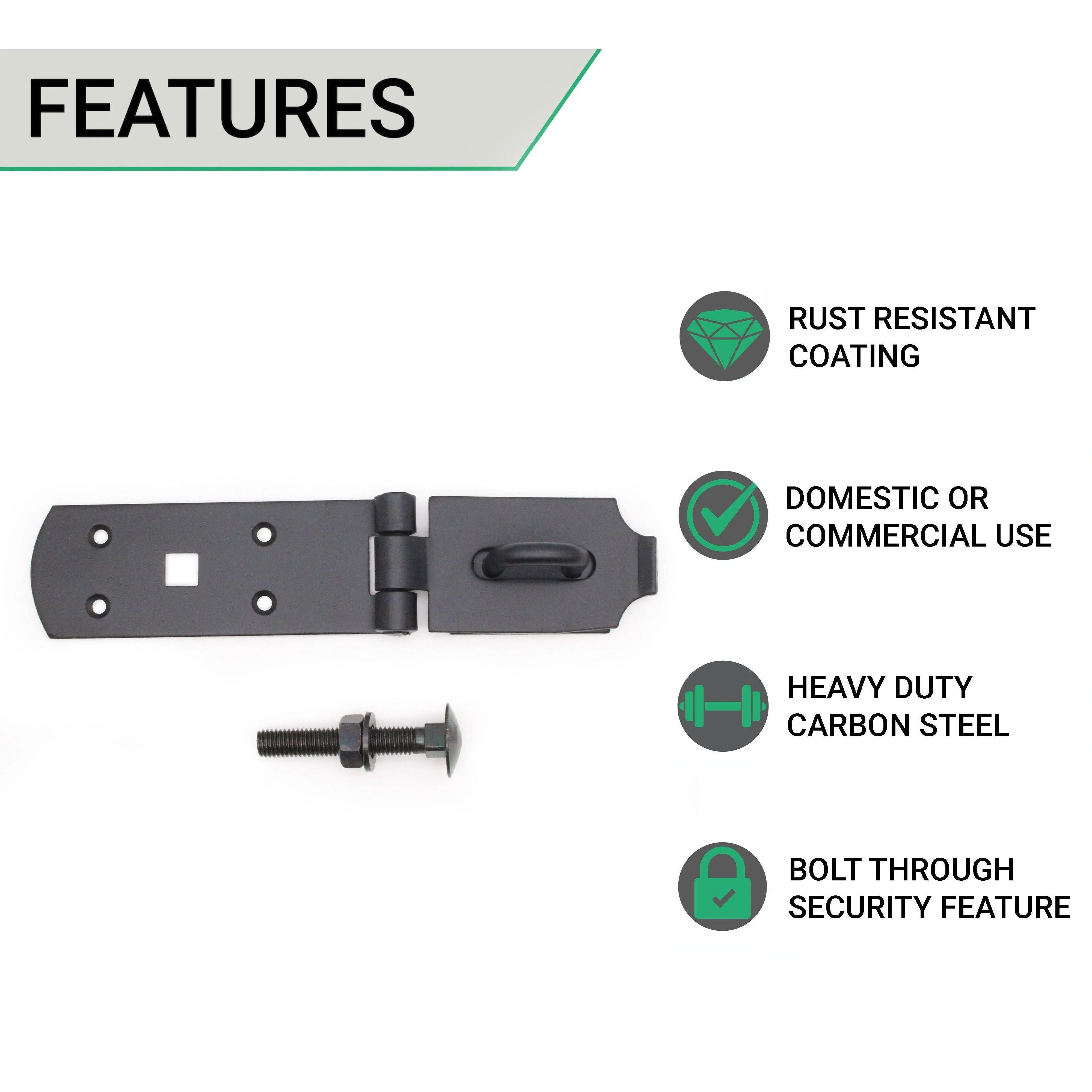 Heavy Secure Bolt On Hasp & Staple - 10 inch - Black - Image 2