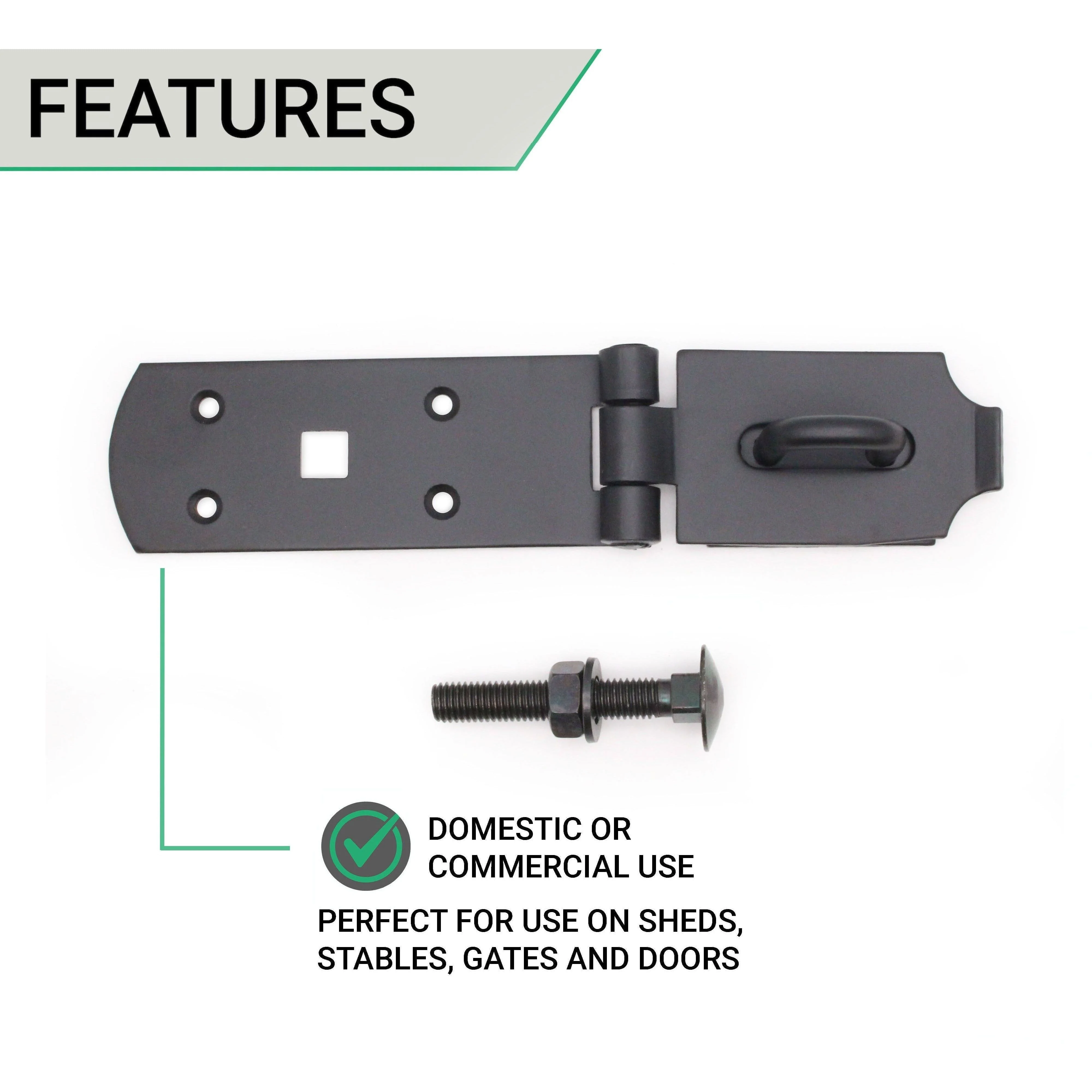 Heavy Secure Bolt On Hasp & Staple - 10 inch - Black - Image 3