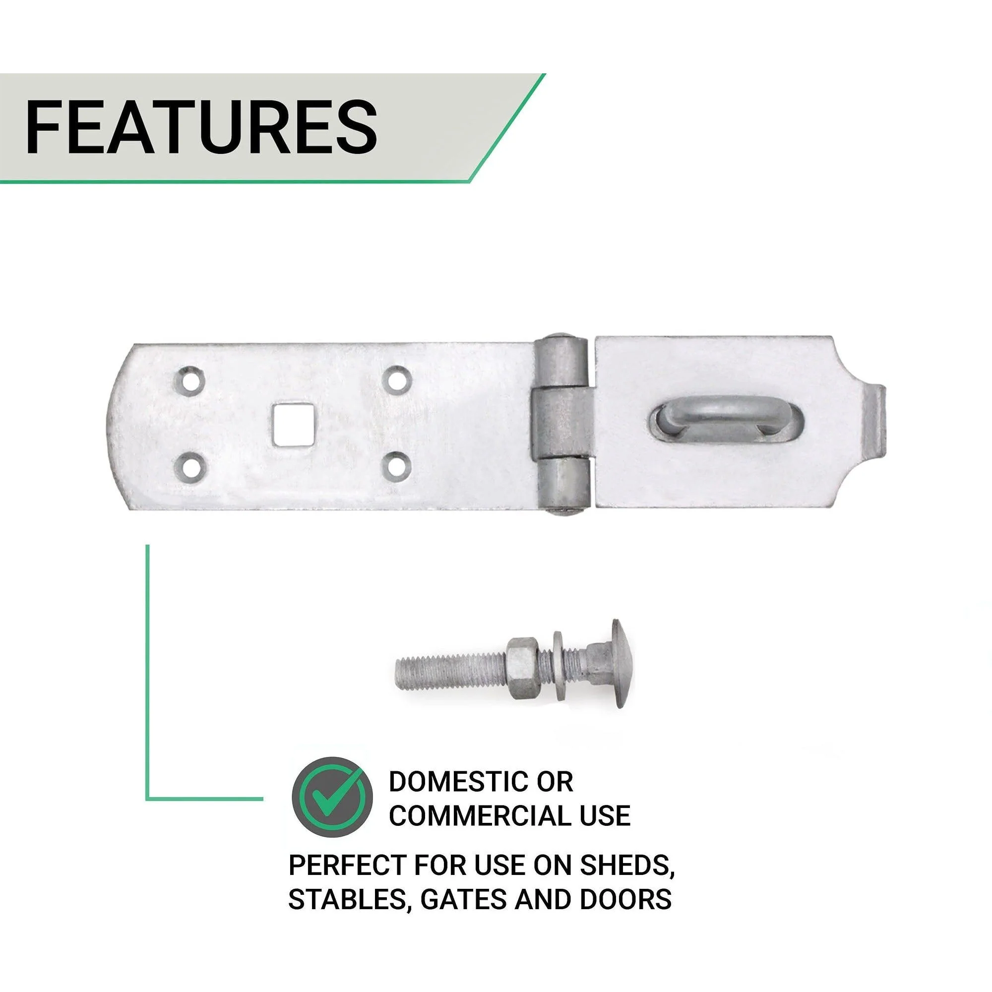 Heavy Secure Bolt On Hasp & Staple - 8 inch - Galvanised - Image 3