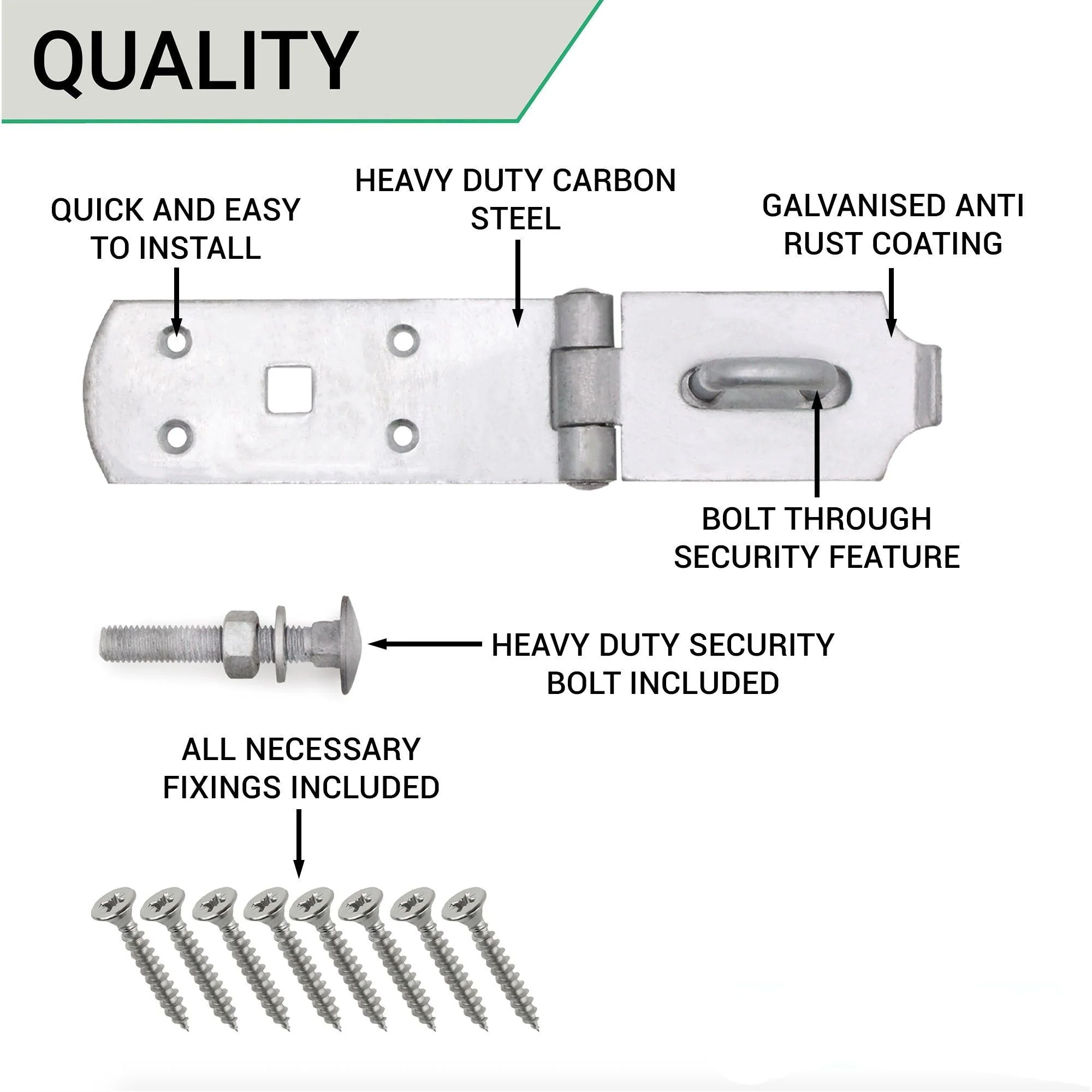 Heavy Secure Bolt On Hasp & Staple - 8 inch - Galvanised - Image 5
