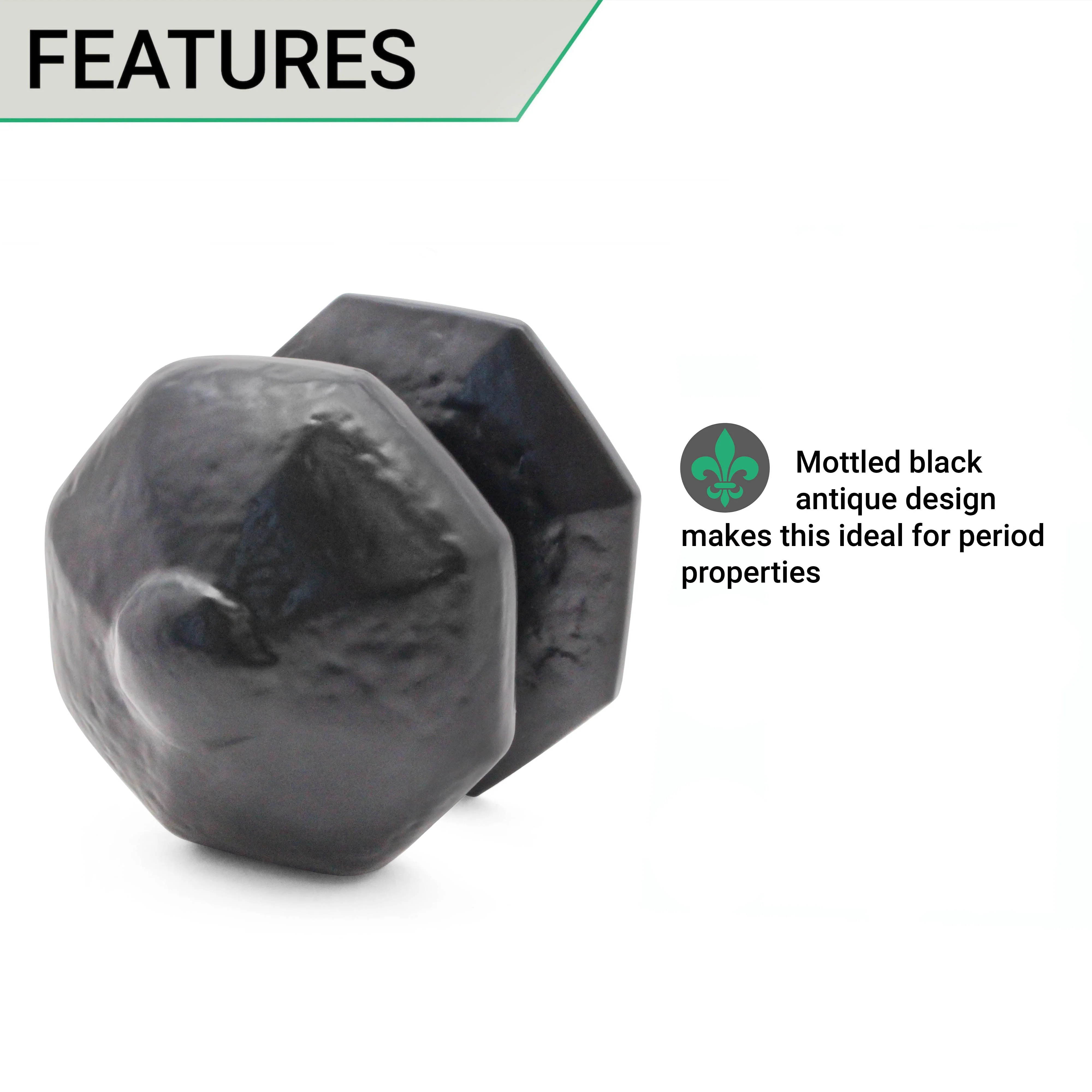 Hexagonal Centre Door Knob - 72mm - Black Antique Iron - Image 3