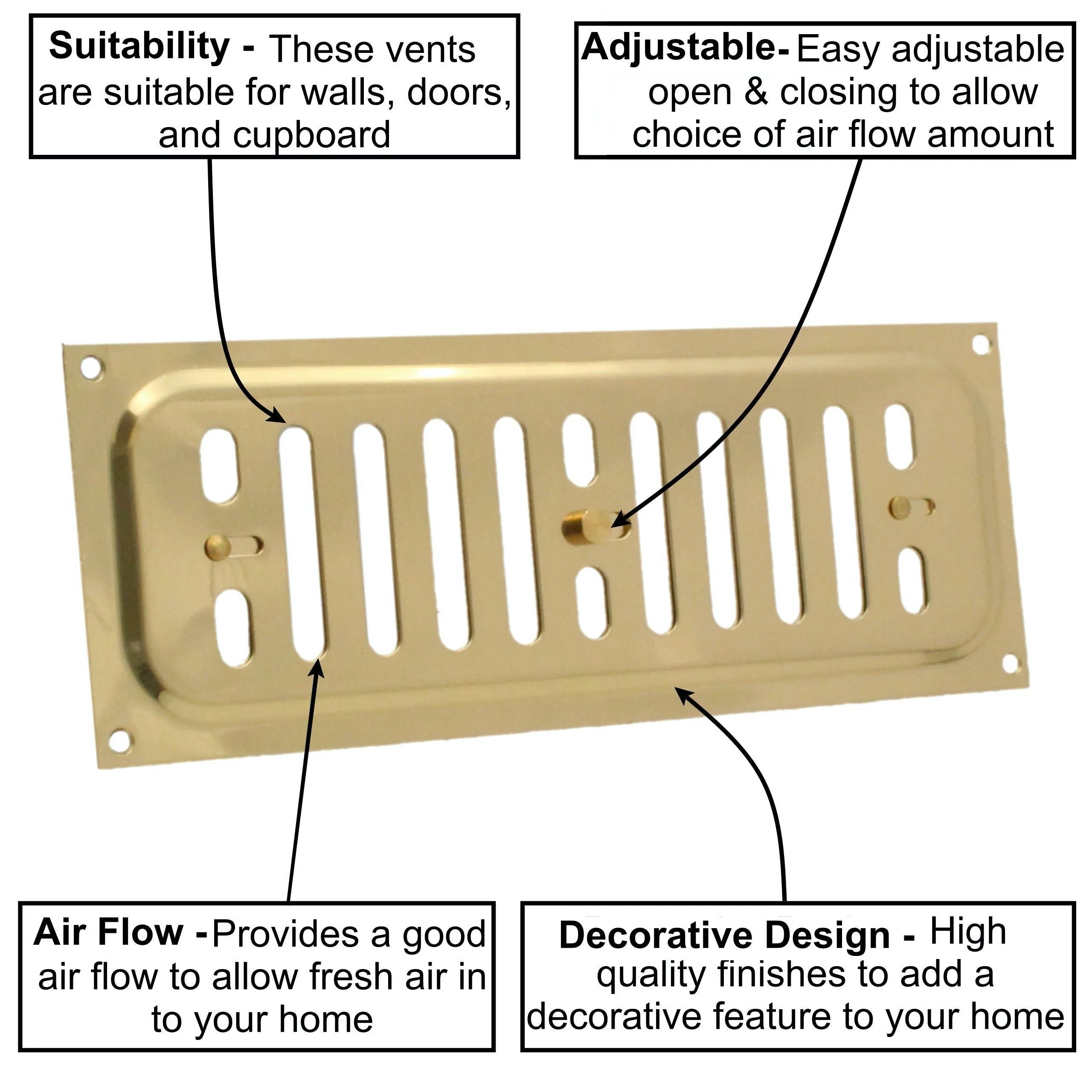 Hit & Miss Air Vent - 9 x 3 Inch - Brass Polished - Image 2