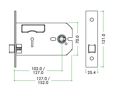 Horizontal Latch Case - 127mm Case / 102mm Backset - Satin Stainless - Image 2
