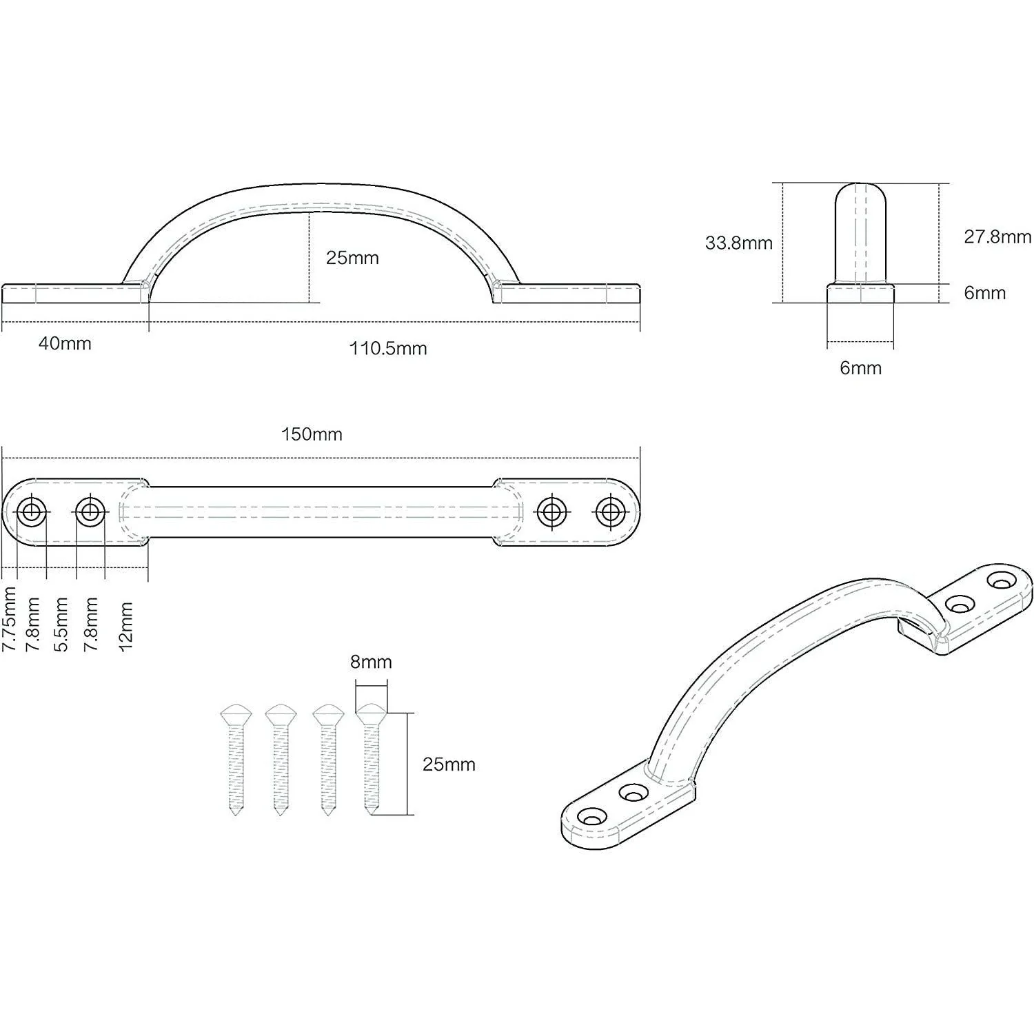 Hot Bed Handle - 6" Black Pack of 4 - Image 3