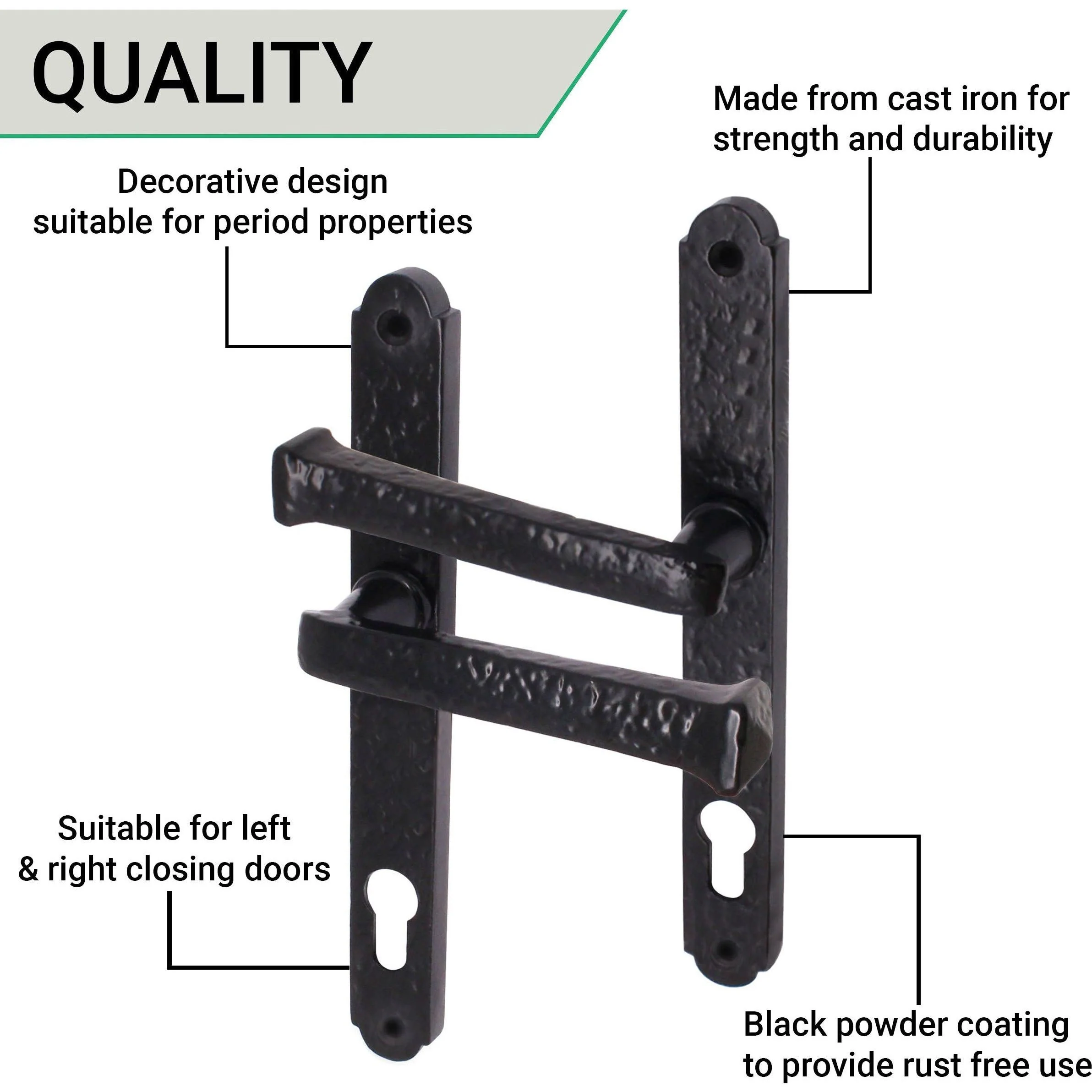 Black Iron UPVC Door Handle 92mm Centres - Antique Black - Image 4
