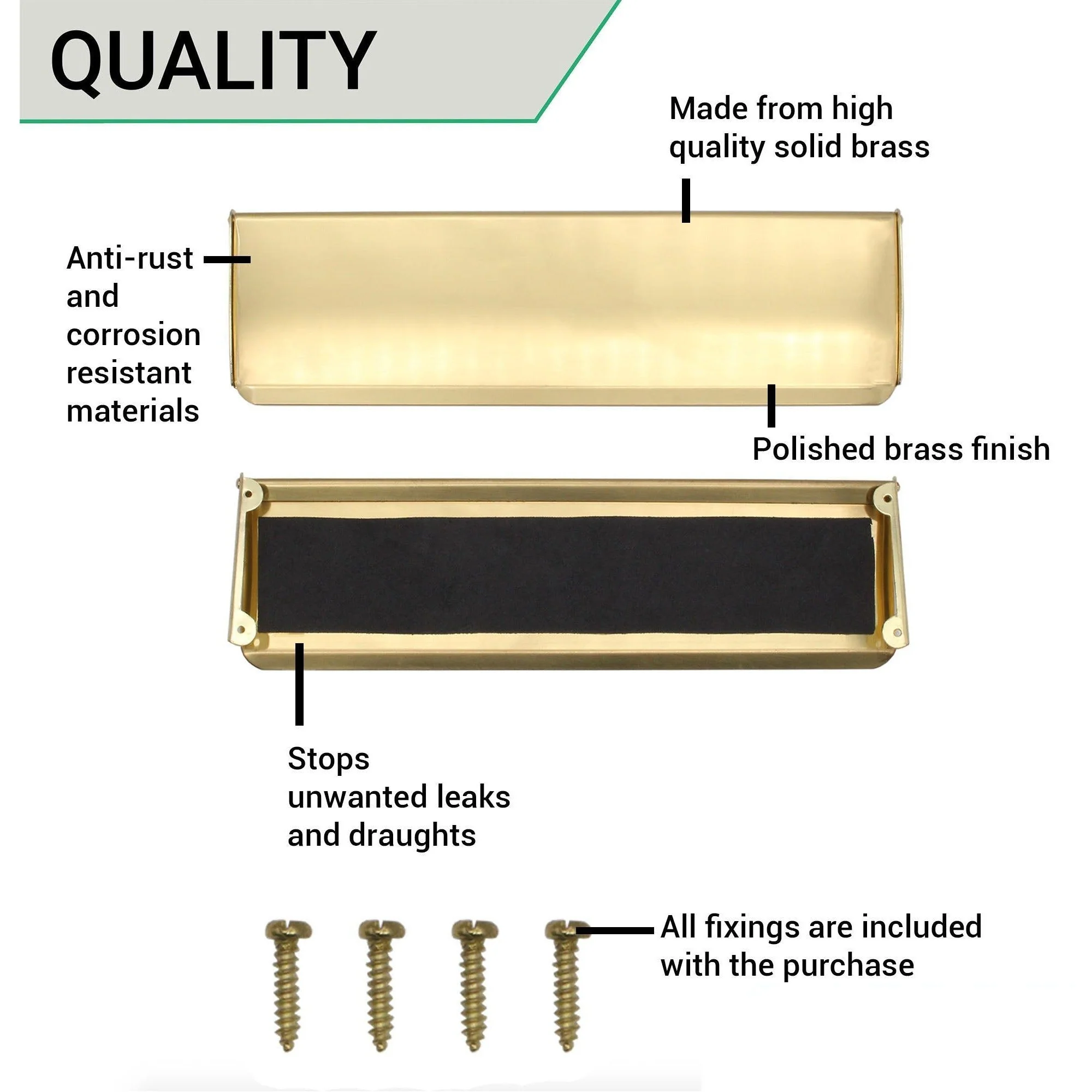 Inner Letter Box Tidy - 280x80mm - Polished Brass - Image 5