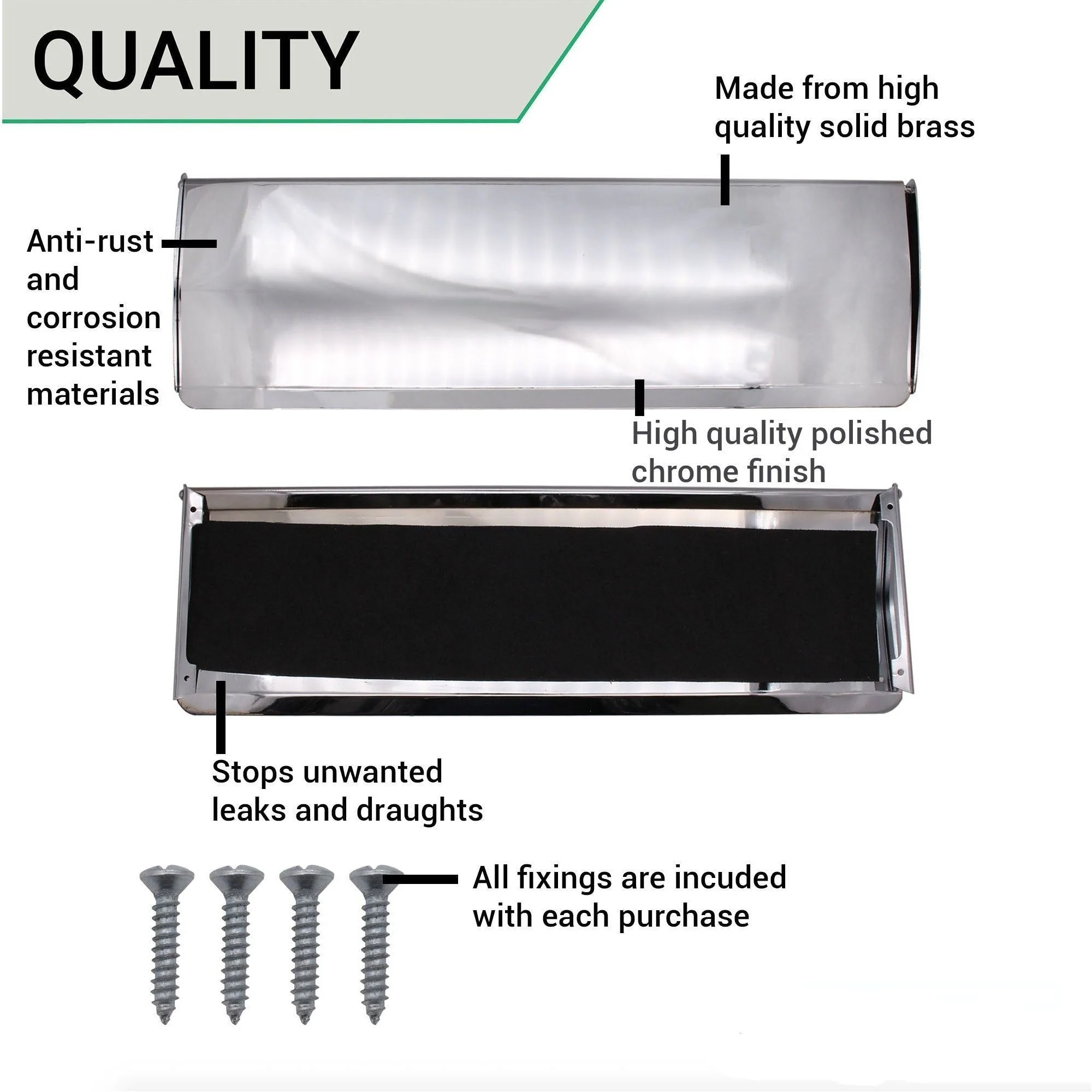 Inner Letter Box Tidy - 280x80mm - Polished Chrome - Image 5