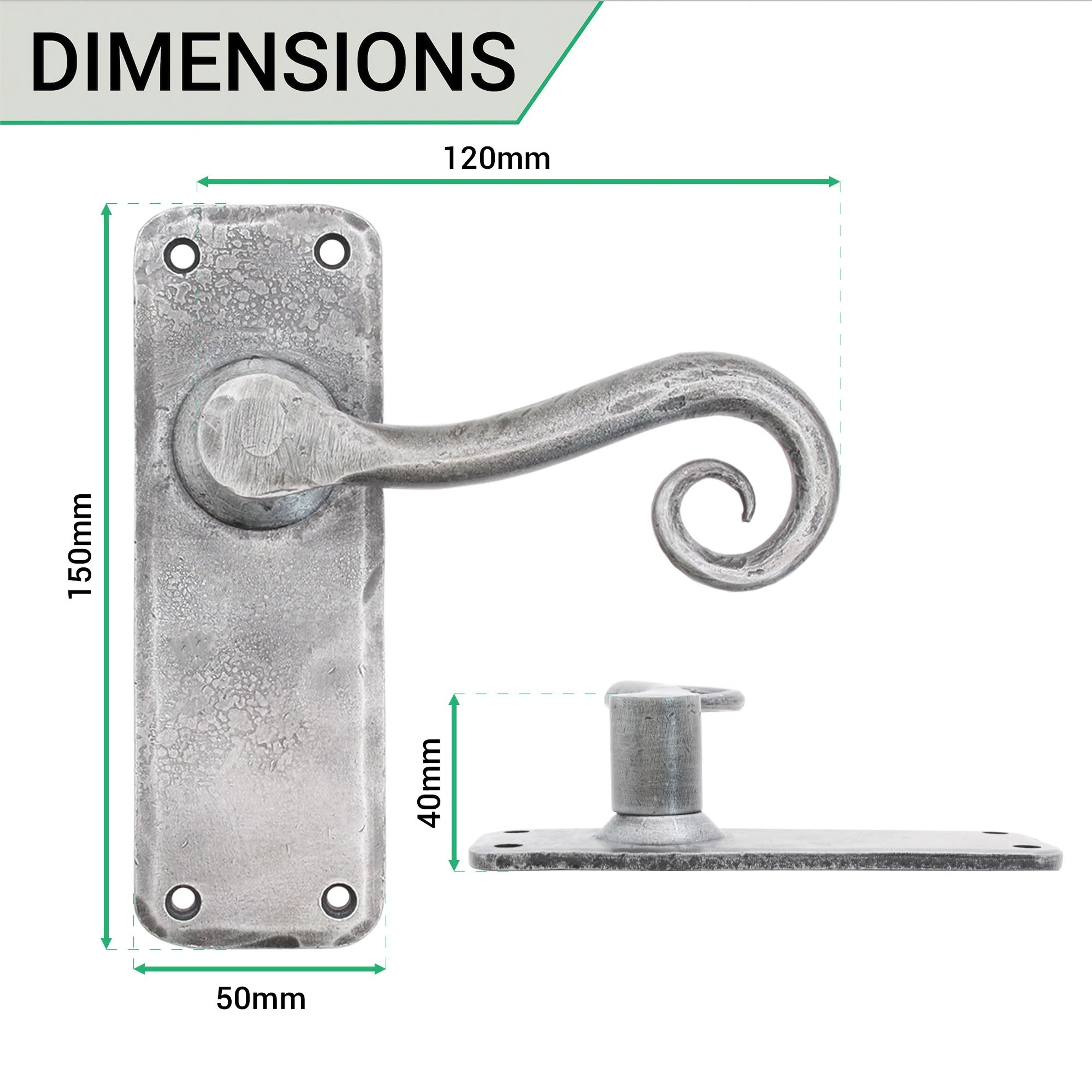 Iron Lever Curly Rustic Pewter Latch Set - Image 3