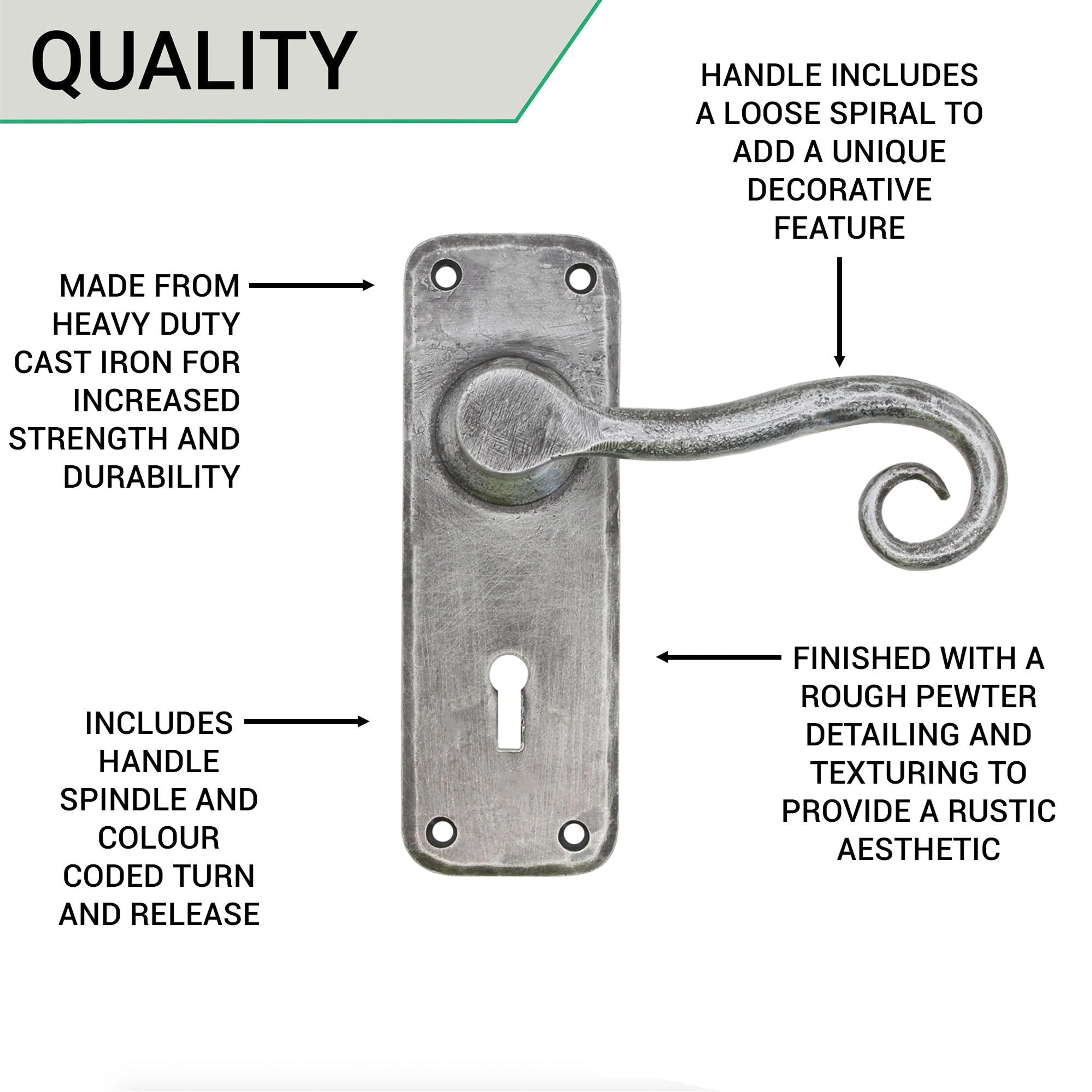 Iron Lever Curly Rustic Pewter Lock Set - Image 4