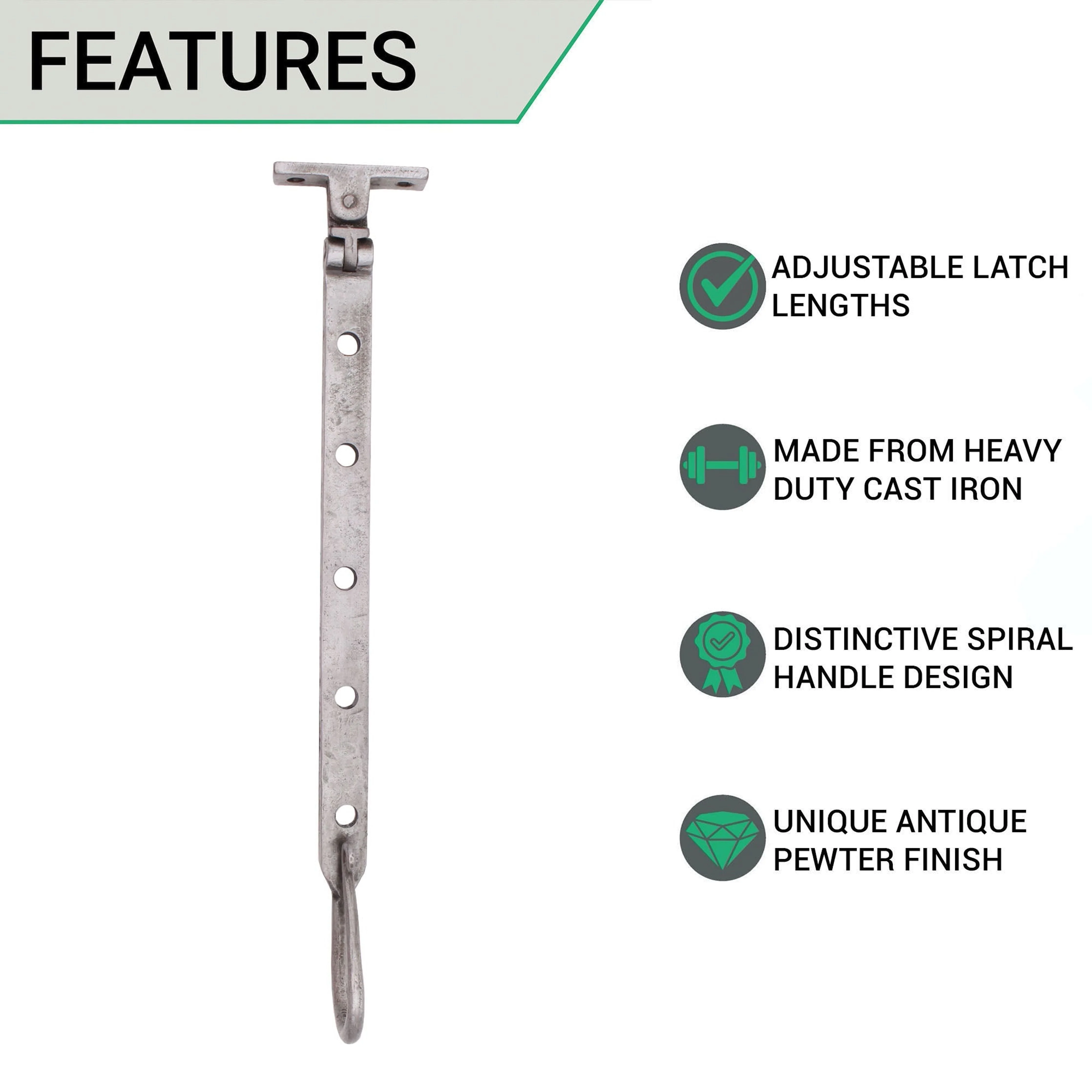 Iron Shepherd Crook Casement Stay Rustic Patina 300mm / 12inch - Image 3