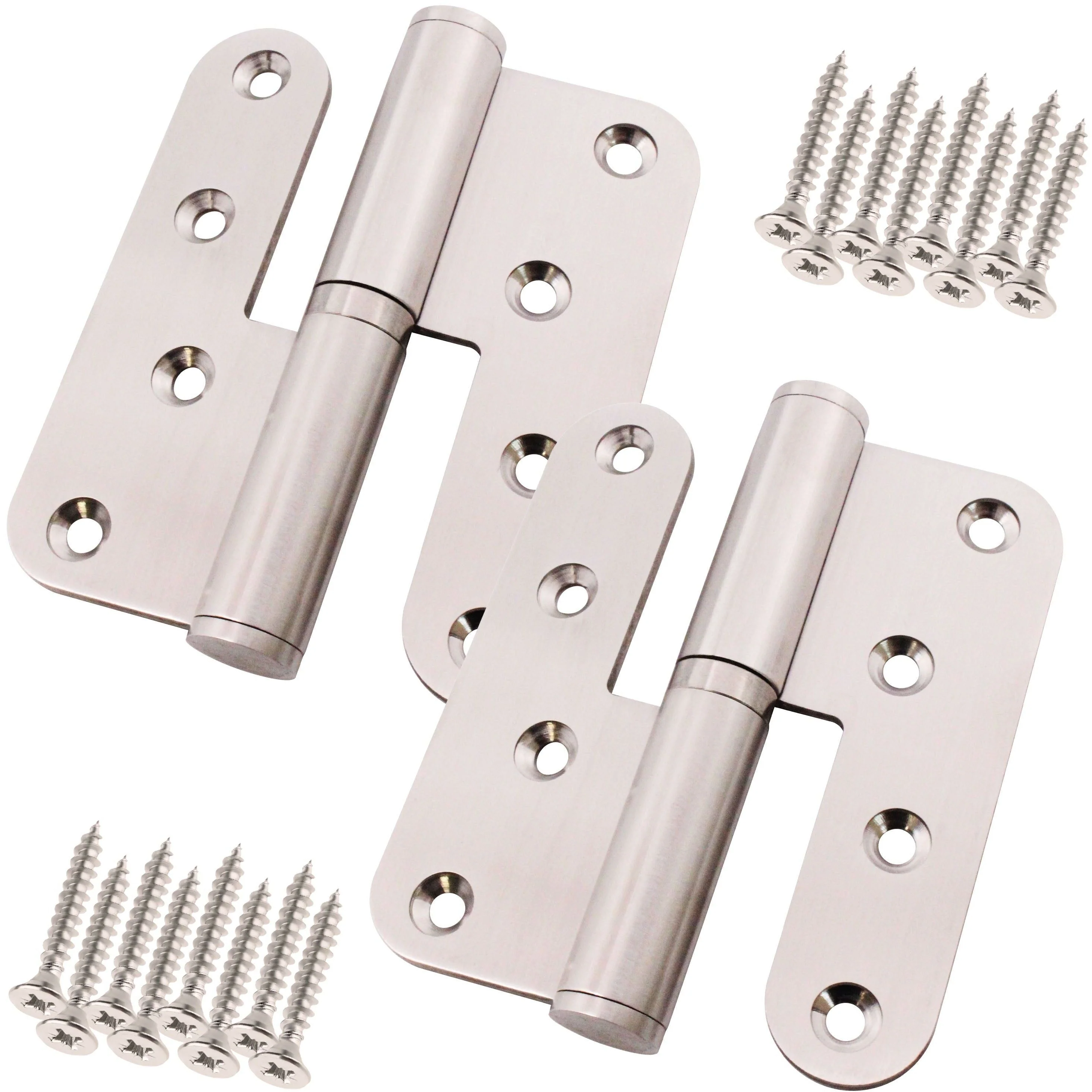 Journal Lift Off Hinges 4" Stainless Steel - Left Hung Open Away - 102x89x3mm - Satin - Pair - Including Screws - Image 2