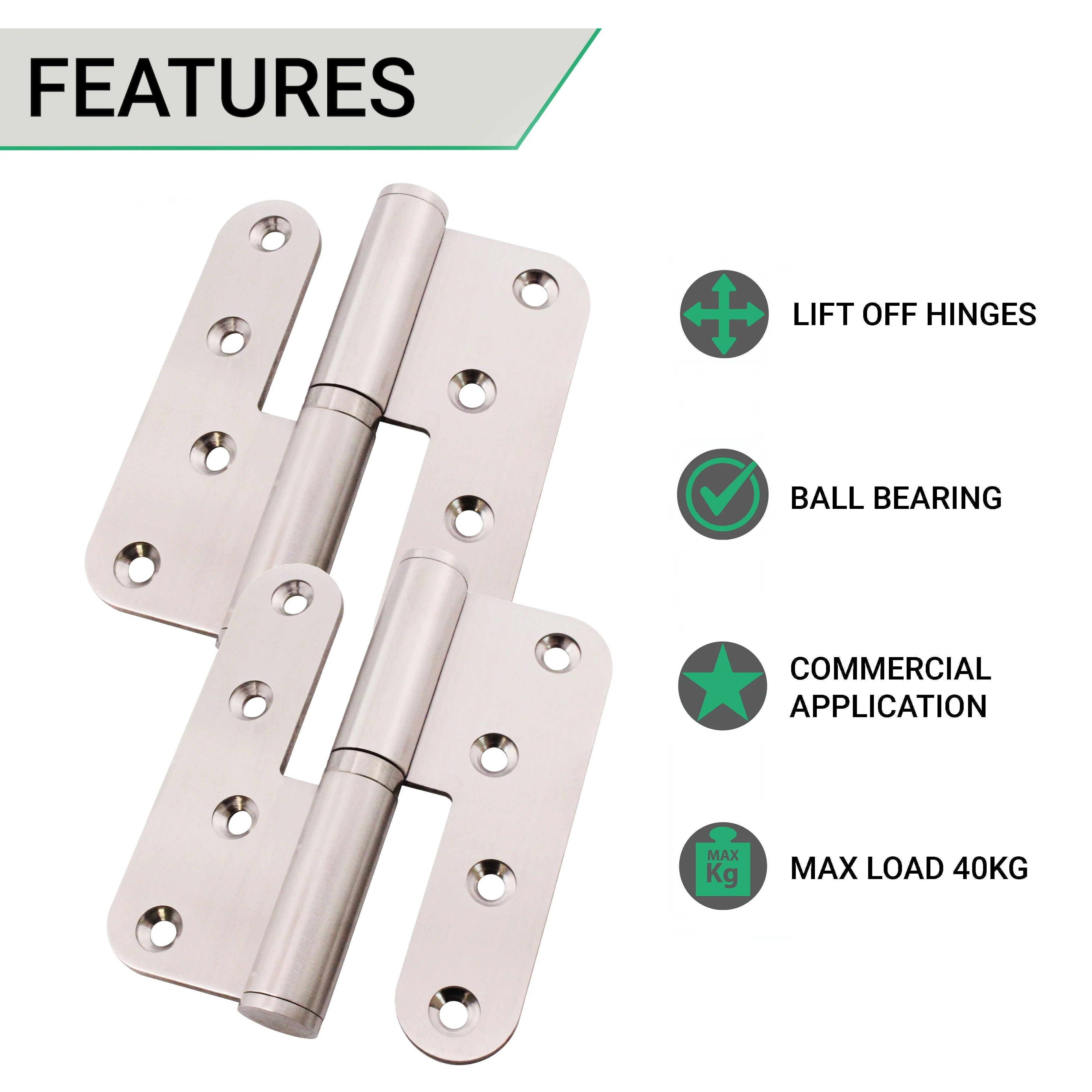 Journal Lift Off Hinges 4" Stainless Steel - Left Hung Open Away - 102x89x3mm - Satin - Pair - Including Screws - Image 3
