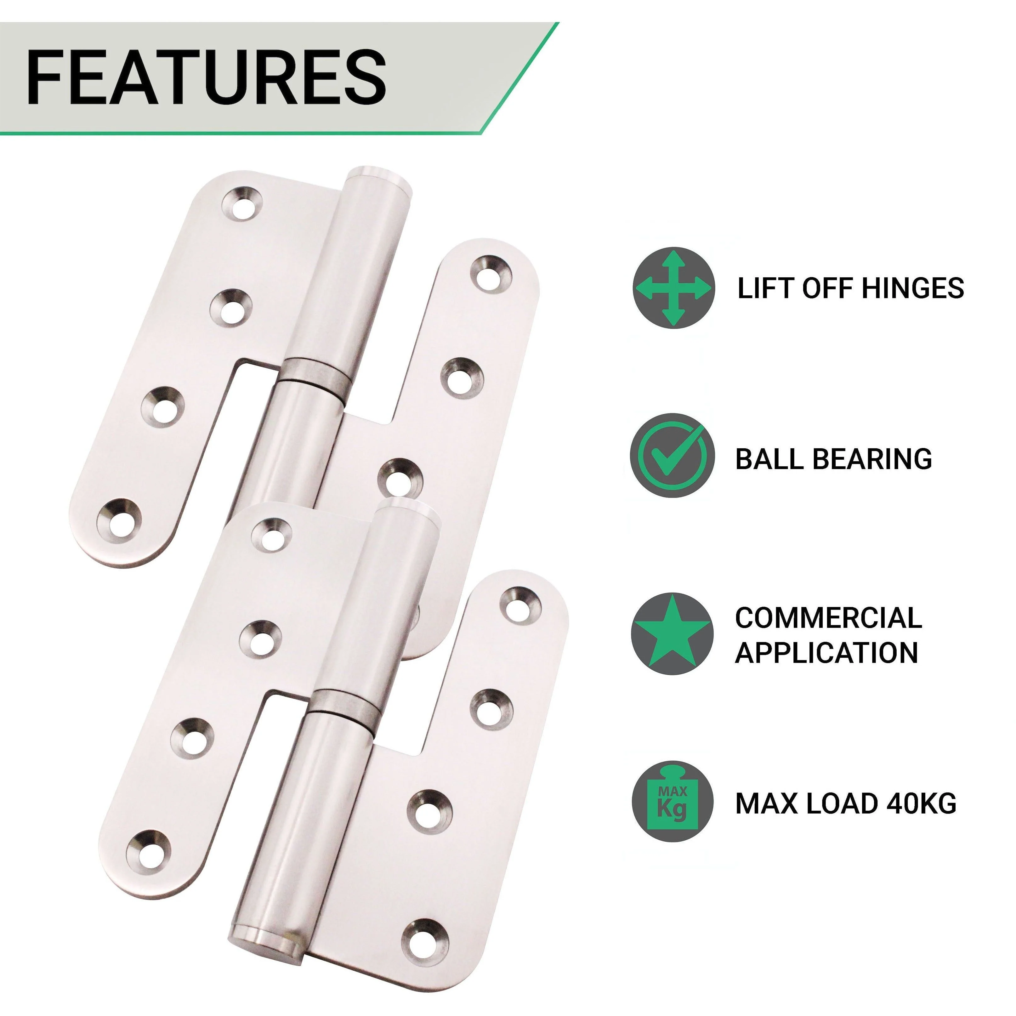 Journal Lift Off Hinges 4" Stainless Steel - Right Hung Open Away - 102x89x3mm - Satin - Pair - Including Screws - Image 3