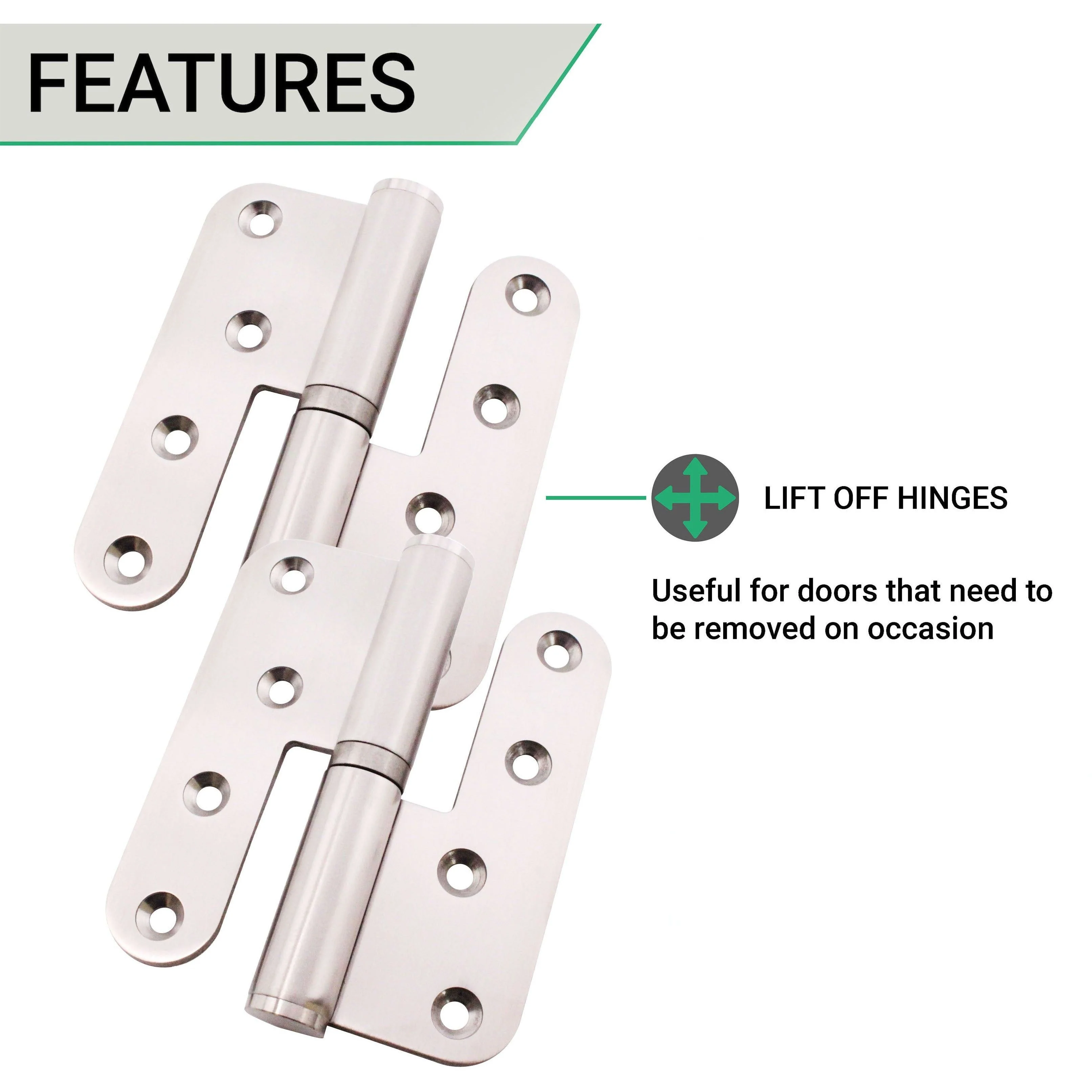 Journal Lift Off Hinges 4" Stainless Steel - Right Hung Open Away - 102x89x3mm - Satin - Pair - Including Screws - Image 4