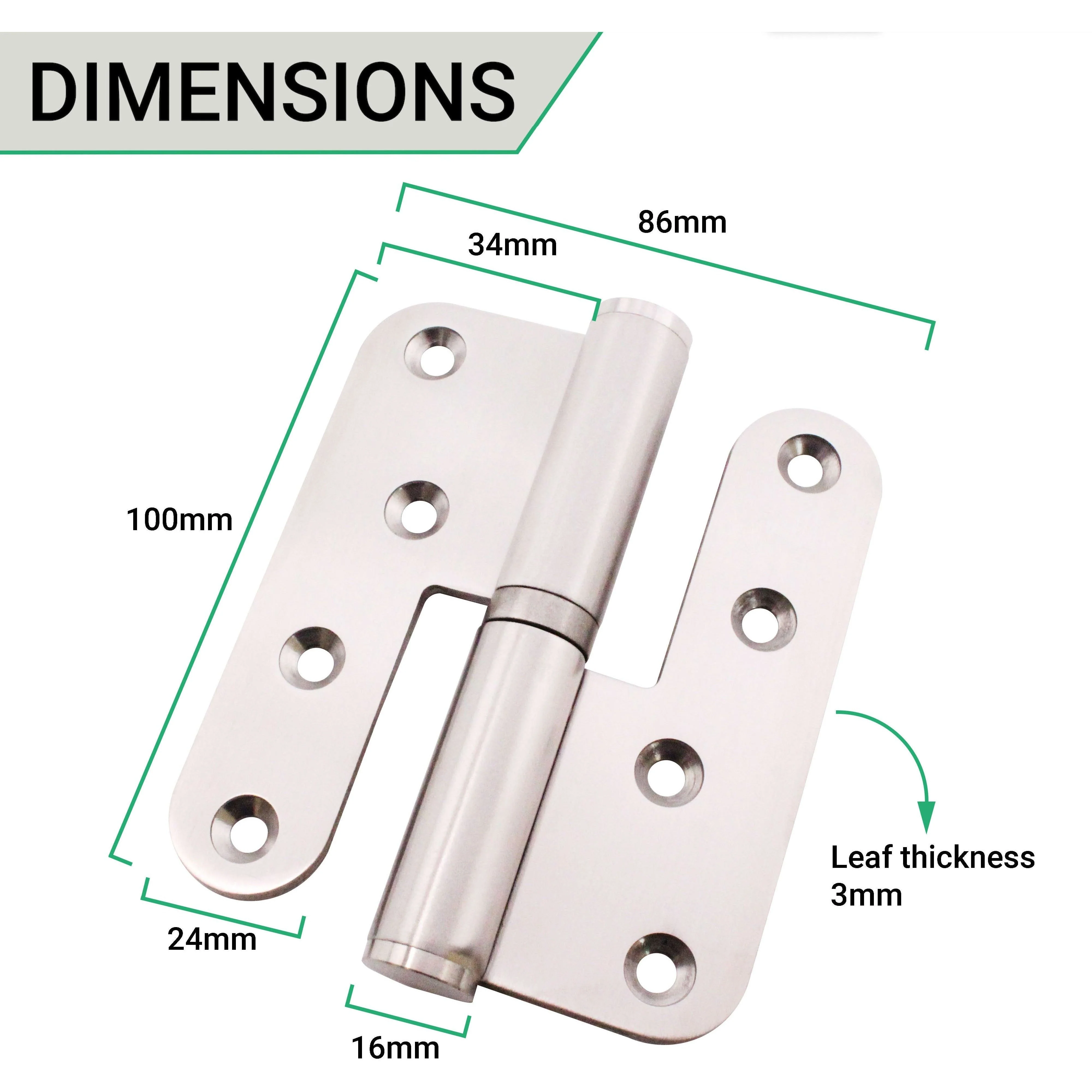 Journal Lift Off Hinges 4" Stainless Steel - Right Hung Open Away - 102x89x3mm - Satin - Pair - Including Screws - Image 5