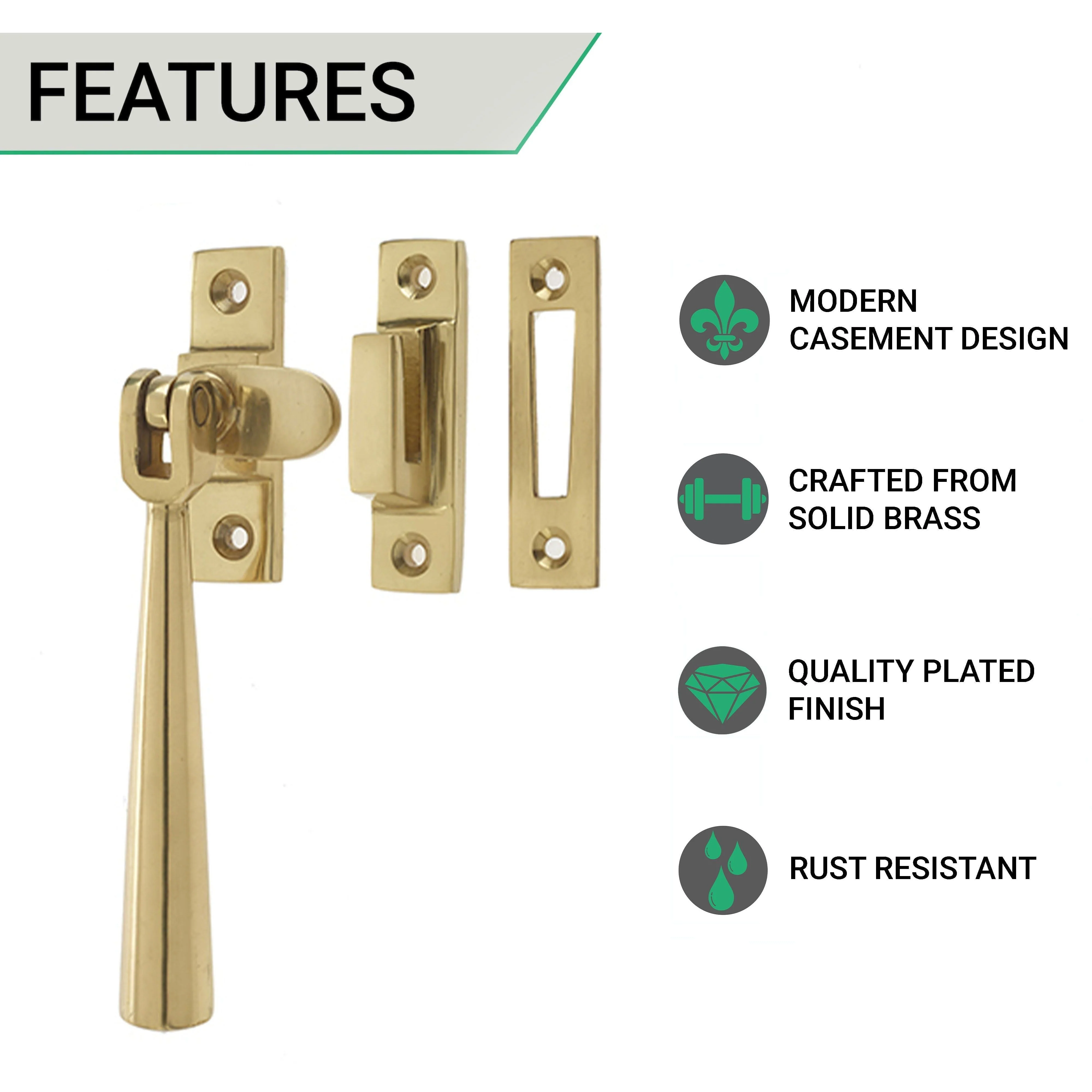 Contemporary Casement Fastener - 115mm - Polished Brass - Image 2