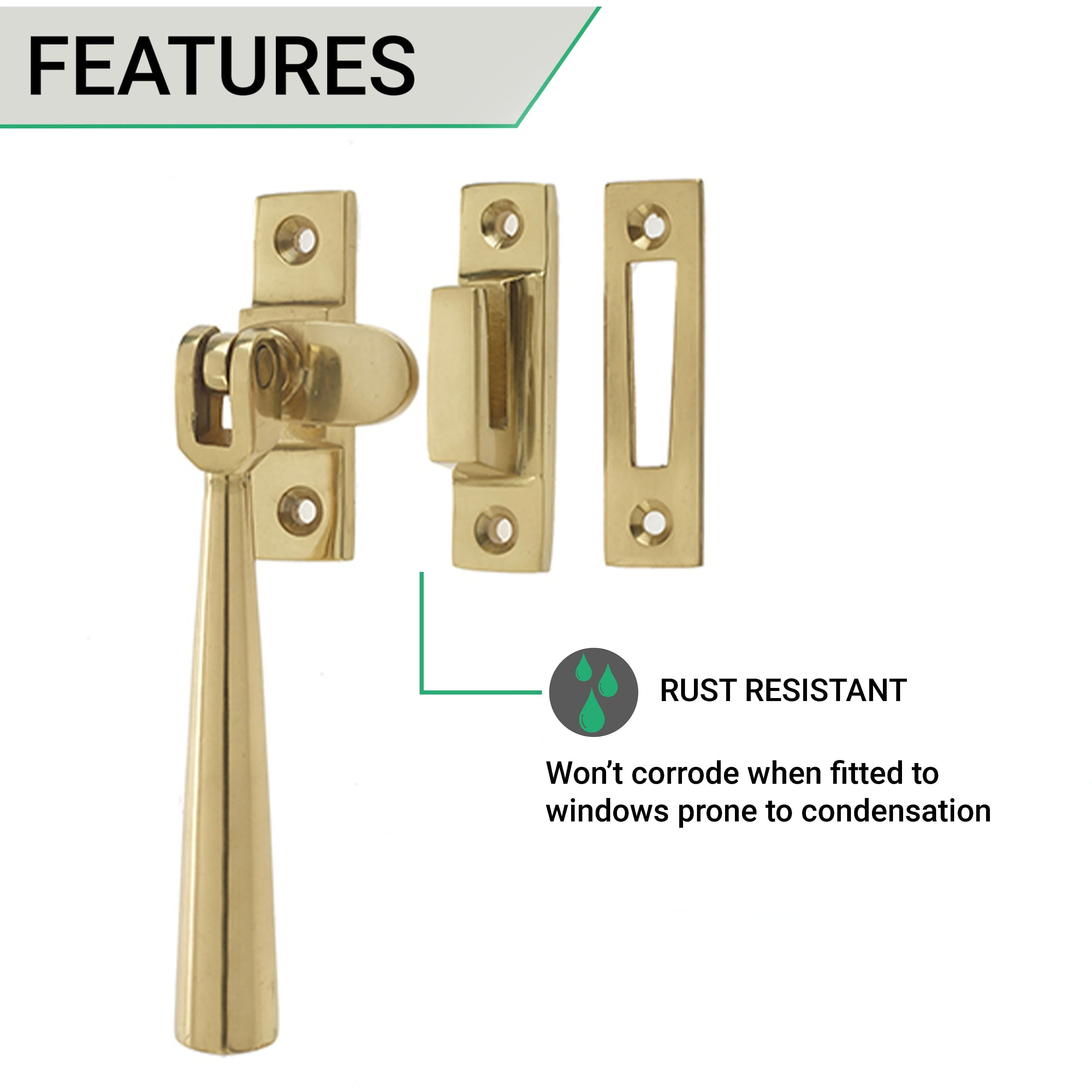 Contemporary Casement Fastener - 115mm - Polished Brass - Image 3
