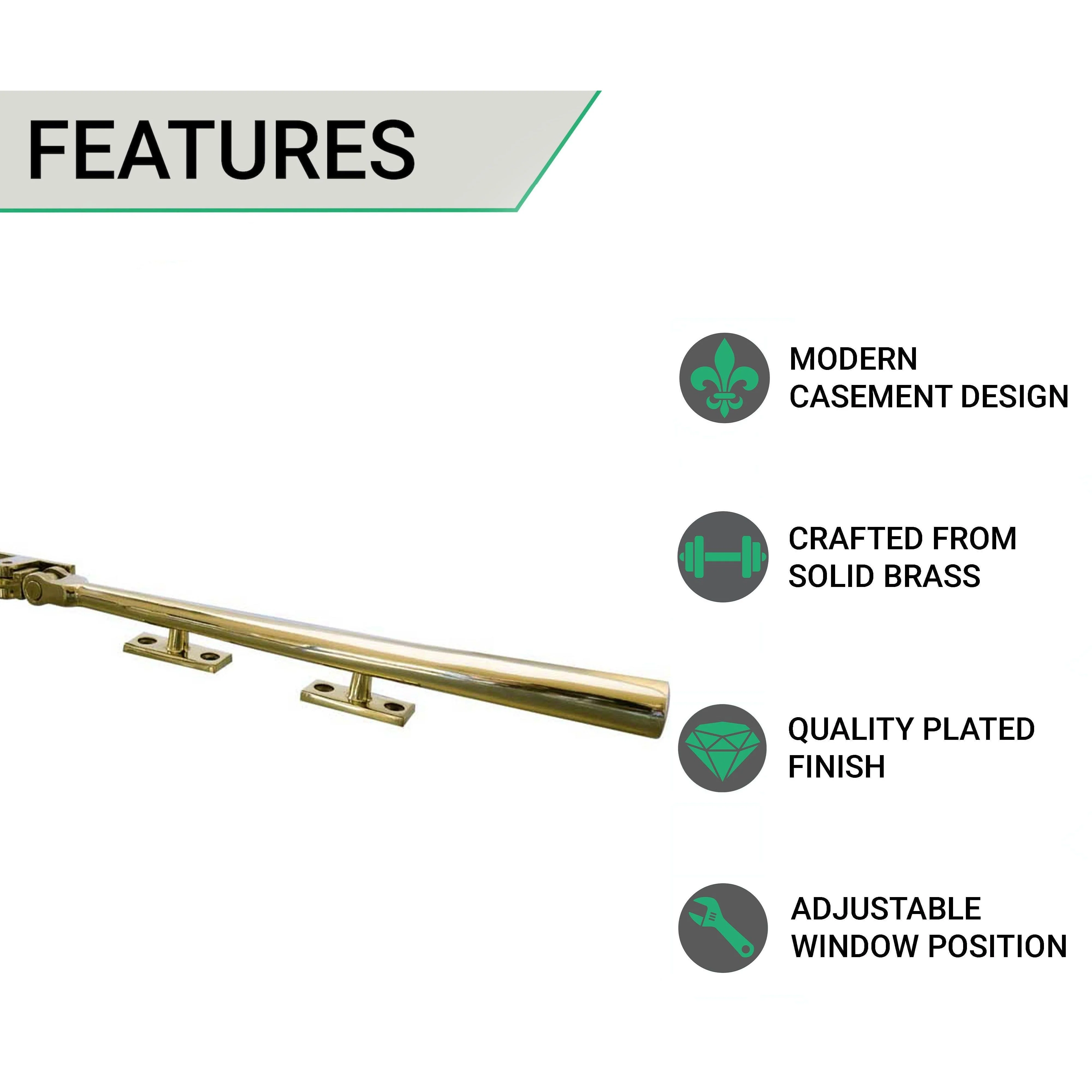 Contemporary Window Stay - 250mm - Polished Brass - Image 2