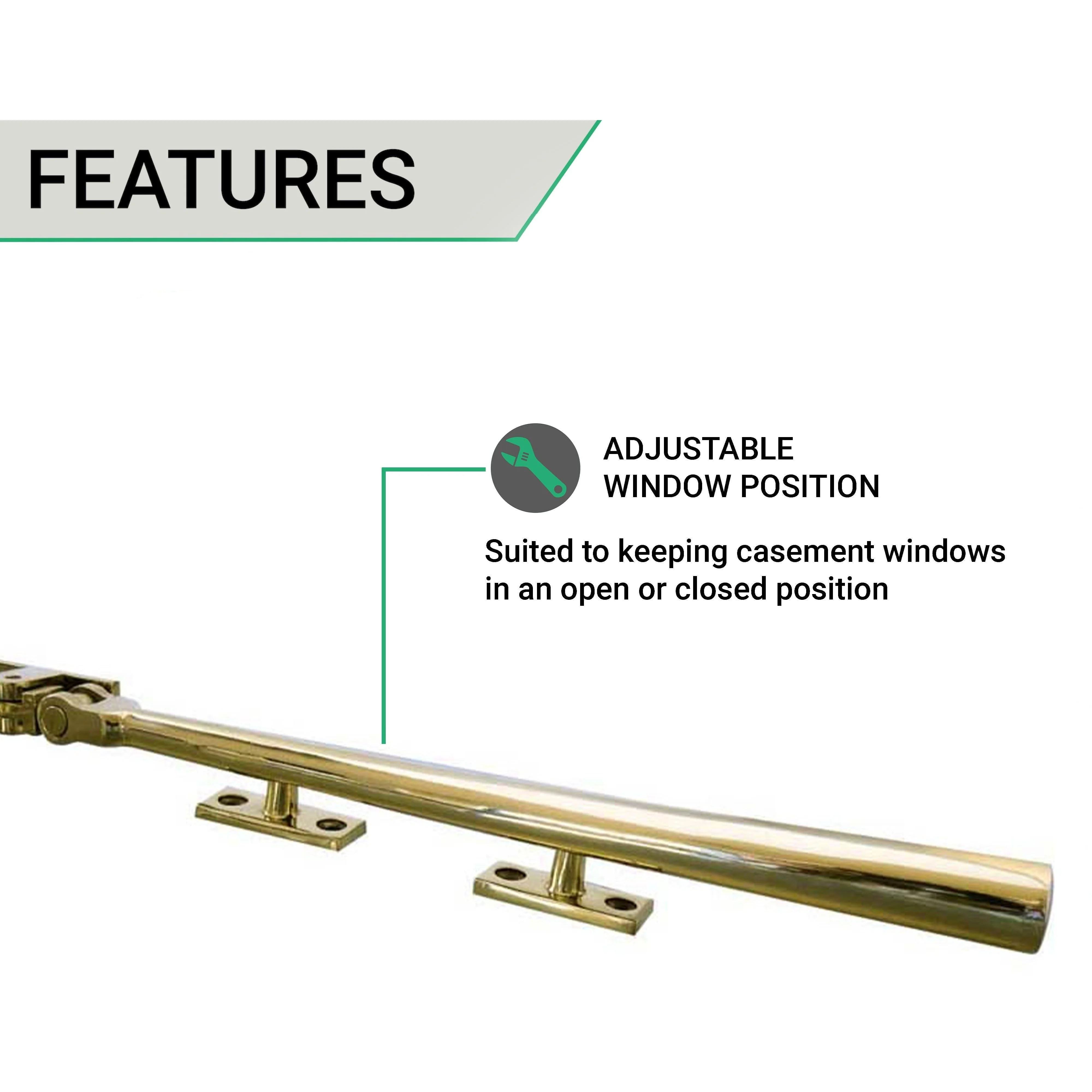 Contemporary Window Stay - 250mm - Polished Brass - Image 3
