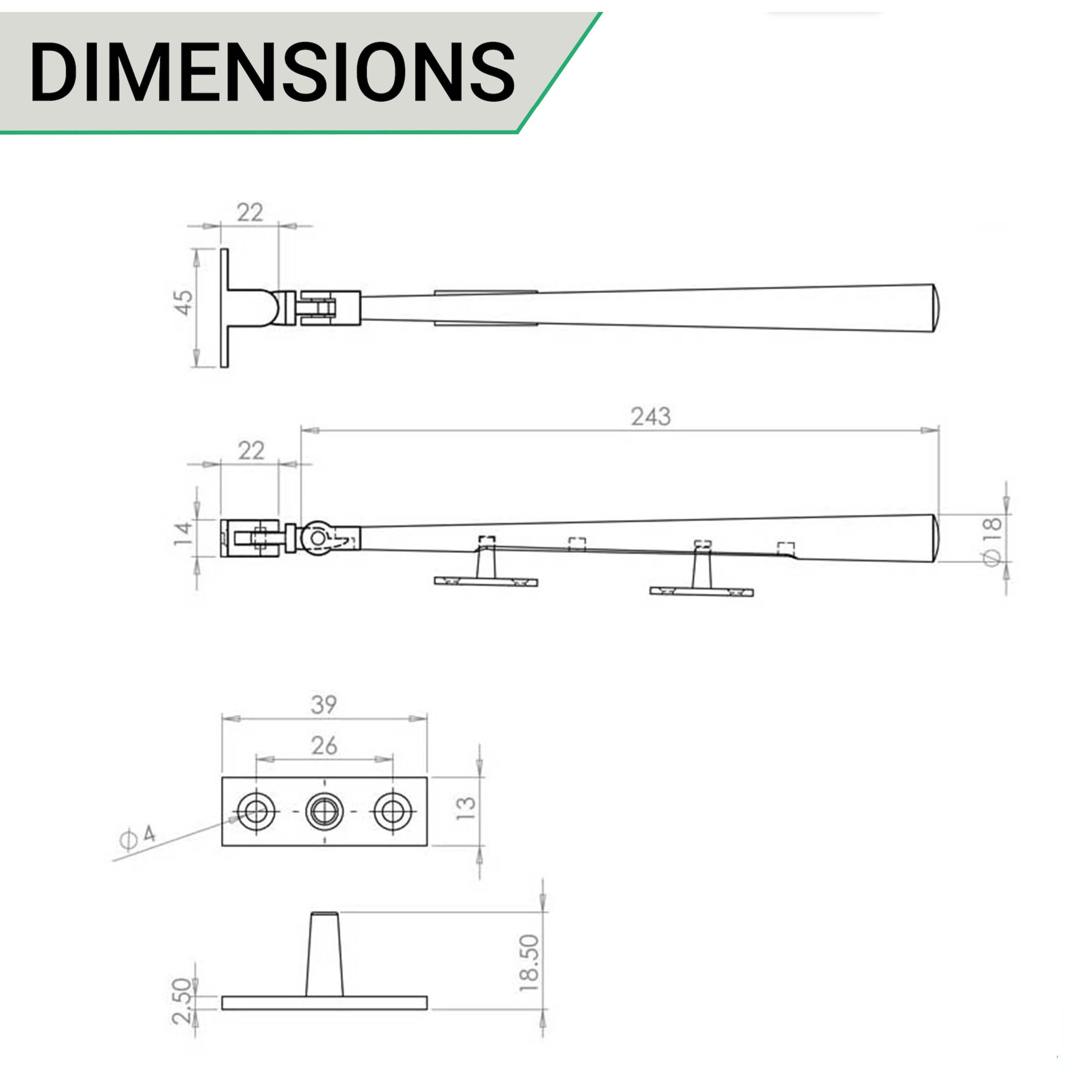 Contemporary Window Stay - 250mm - Polished Brass - Image 4