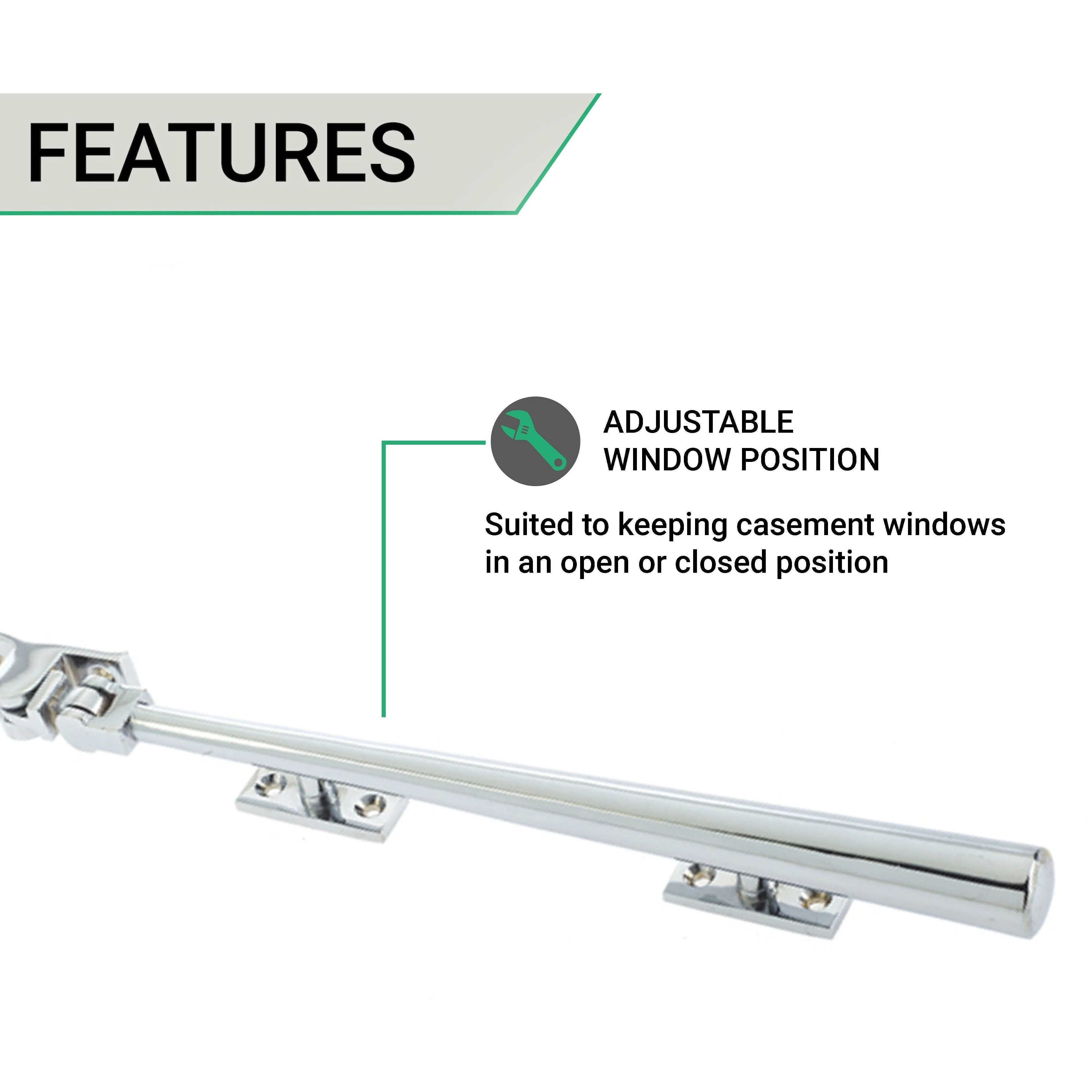 Contemporary Window Stay - 250mm - Polished Chrome - Image 3
