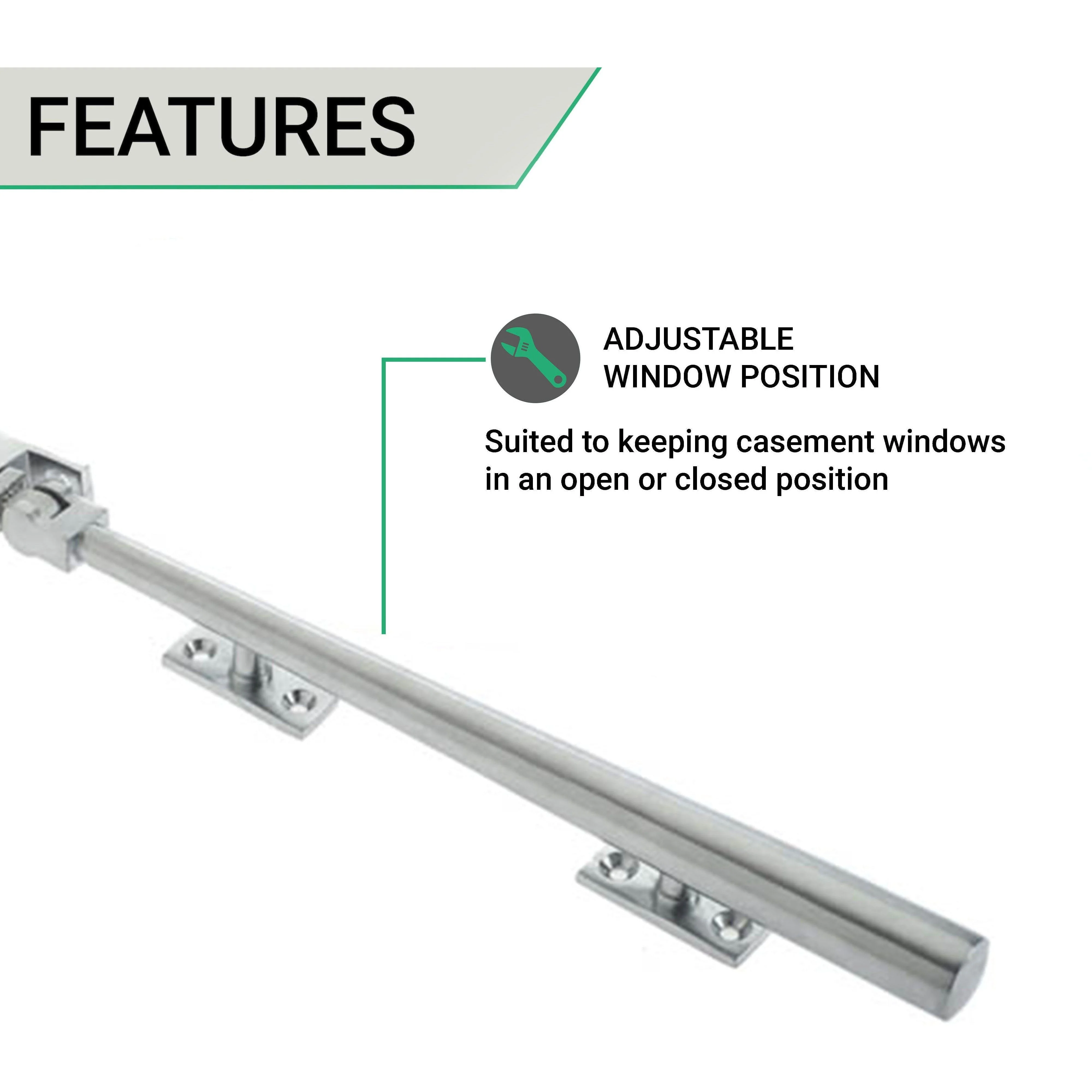 Contemporary Window Stay - 250mm - Satin Chrome - Image 3