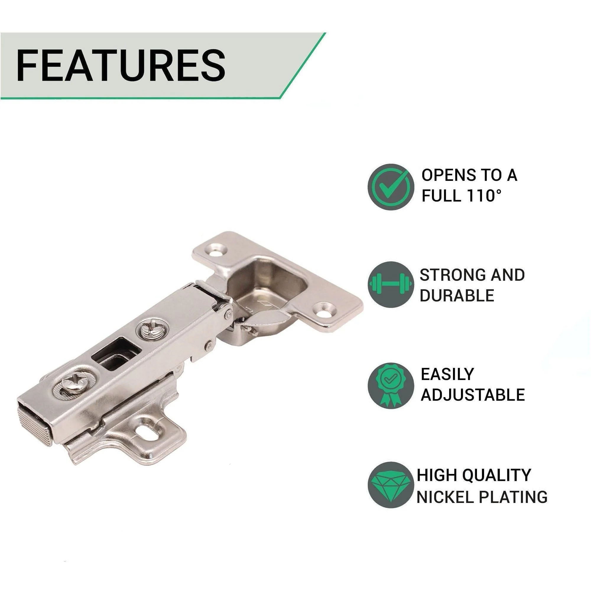 35mm Clip On Sprung Kitchen Cabinet Hinge - FULL OVERLAY 110 Deg c/w Screw on Plate - Image 2