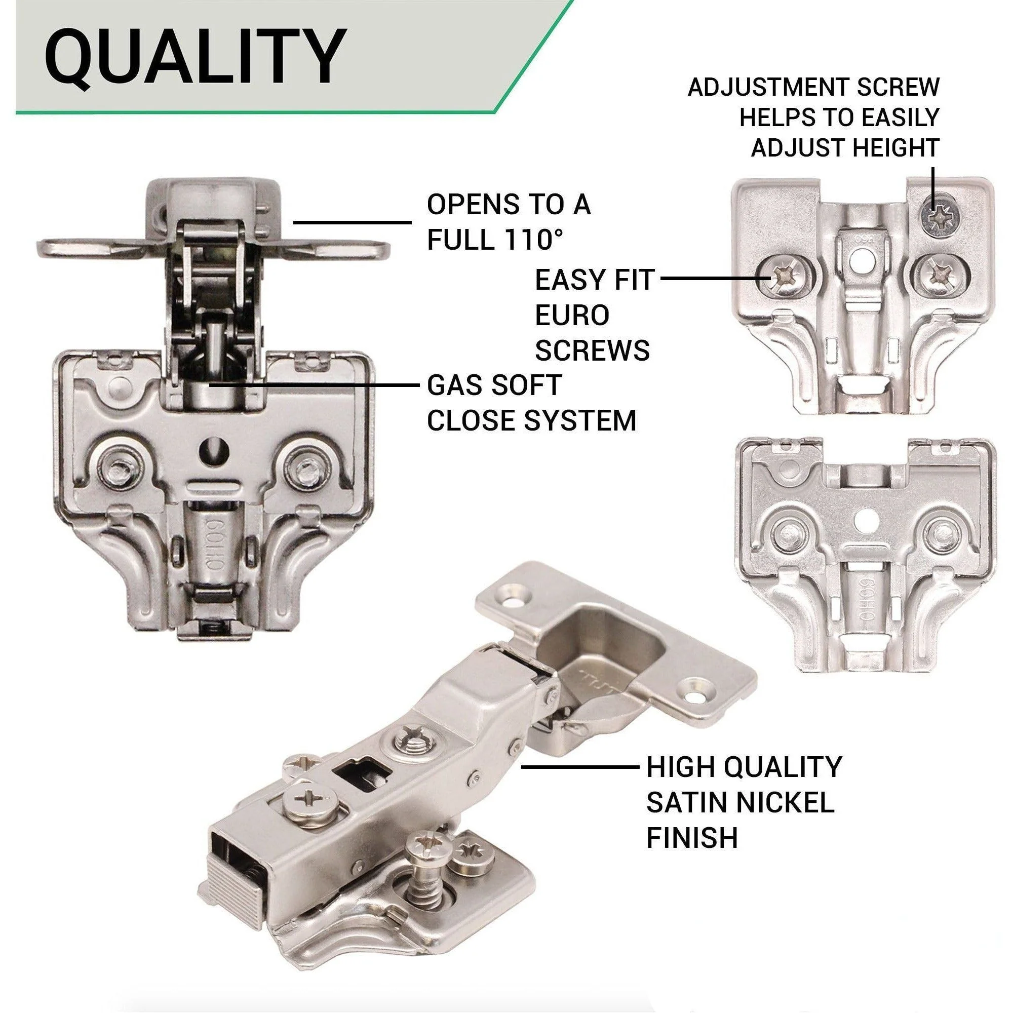 35mm Clip On Sprung Soft Close Kitchen Cabinet Hinge - HALF OVERLAY 110 Deg c/w Euro Screw on Plate - Image 4