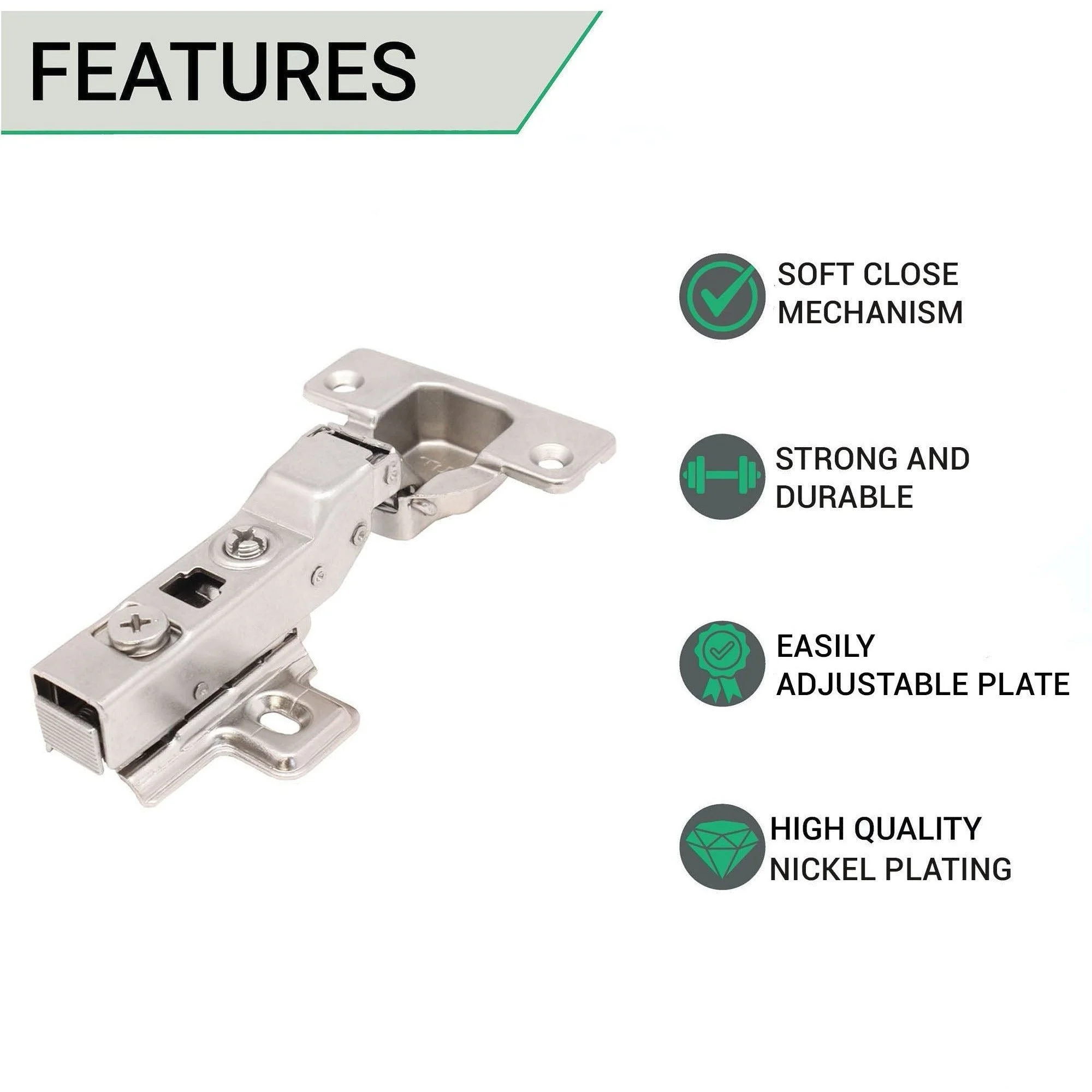 35mm Clip On Sprung Soft Close Kitchen Cabinet Hinge - HALF OVERLAY 110 Deg c/w Screw on Plate - Image 2