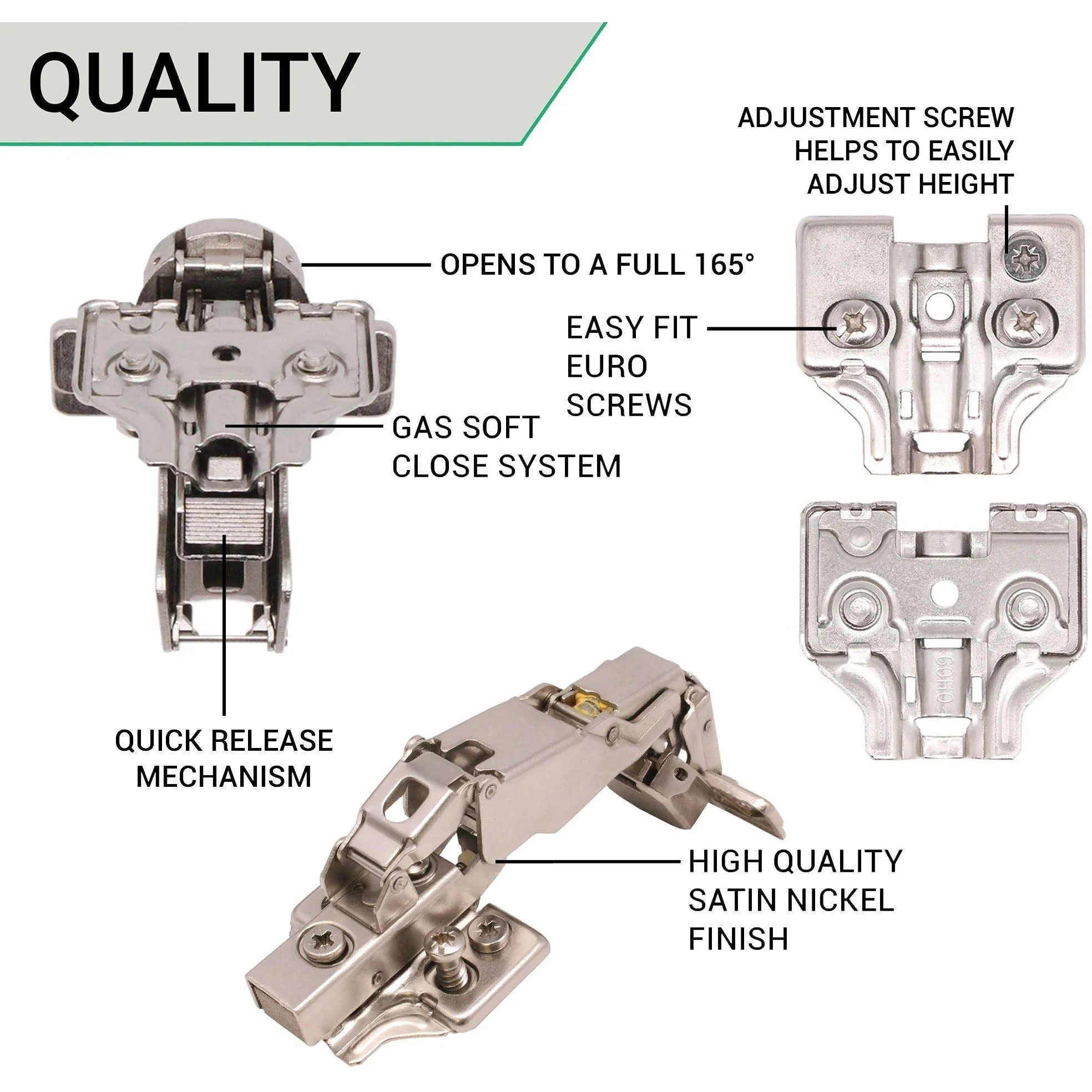 35mm Clip On Sprung Soft Close Kitchen Cabinet Hinge - HALF OVERLAY 165 Deg c/w Euro Screw on Plate - Image 4