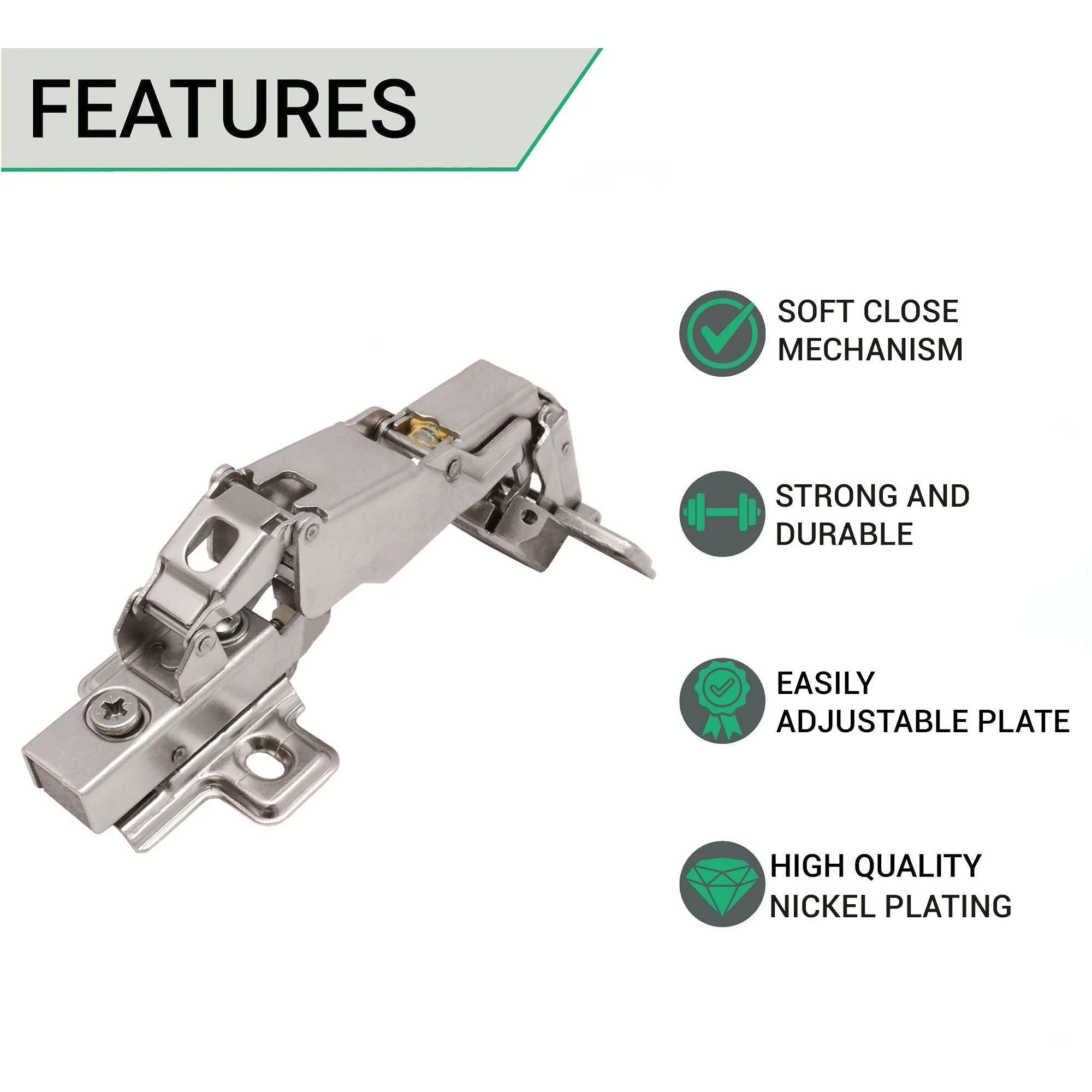 35mm Clip On Sprung Soft Close Kitchen Cabinet Hinge - HALF OVERLAY 165 Deg c/w Screw on Plate - Image 2