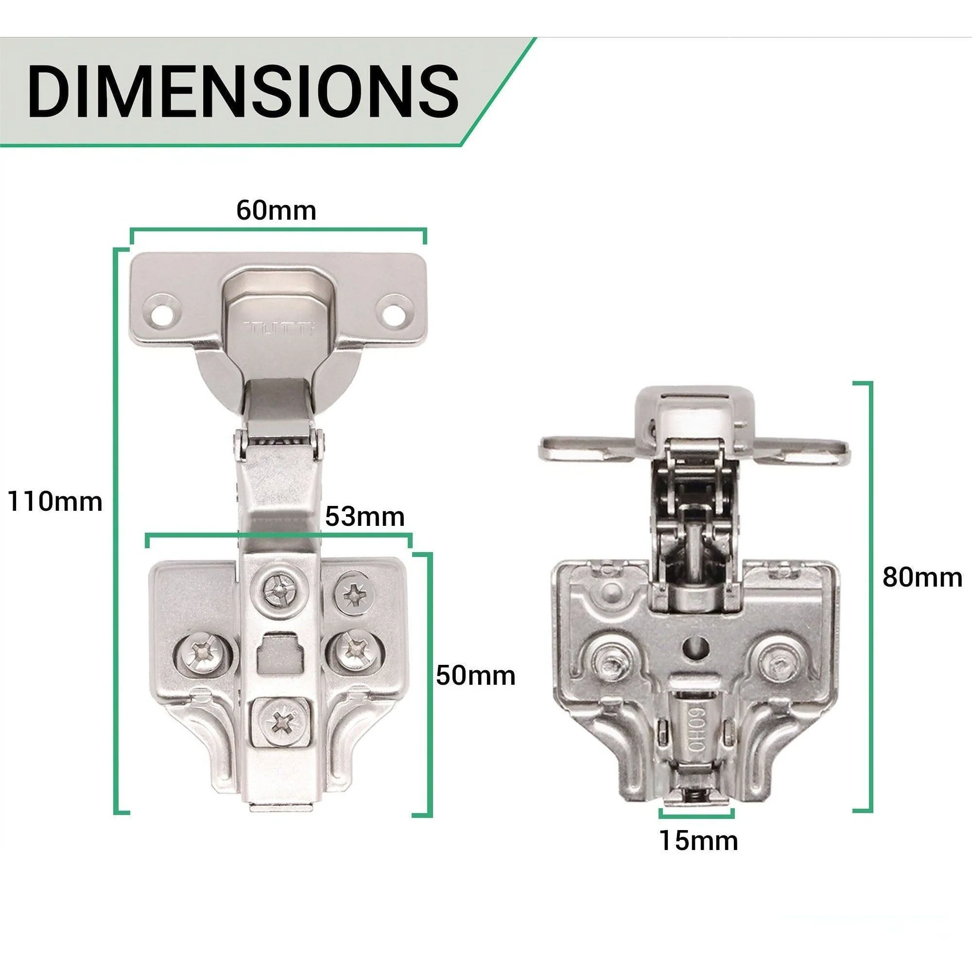 35mm Clip On Sprung Soft Close Kitchen Cabinet Hinge - INSET 110 Deg c/w Euro Screw on Plate - Image 3