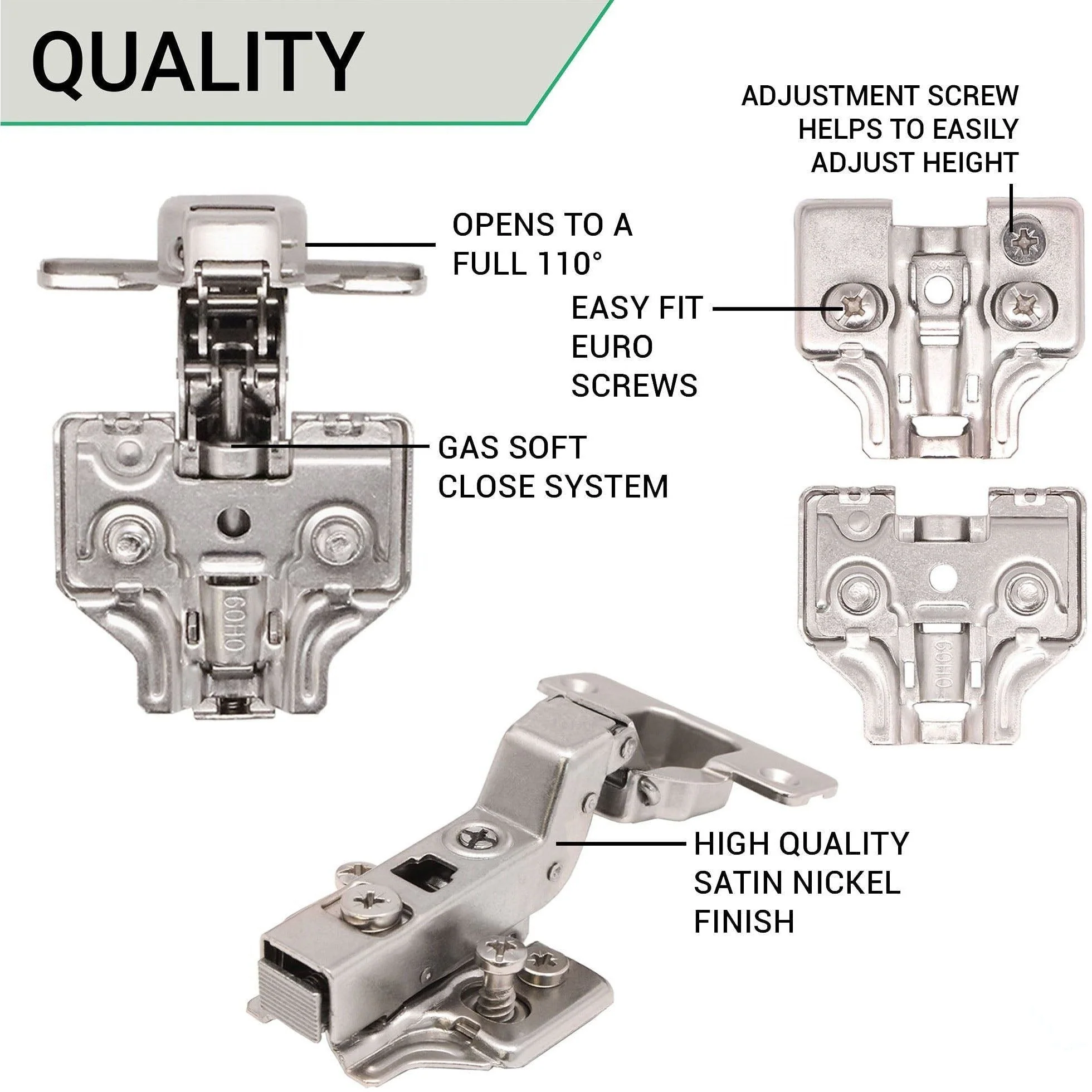 35mm Clip On Sprung Soft Close Kitchen Cabinet Hinge - INSET 110 Deg c/w Euro Screw on Plate - Image 4
