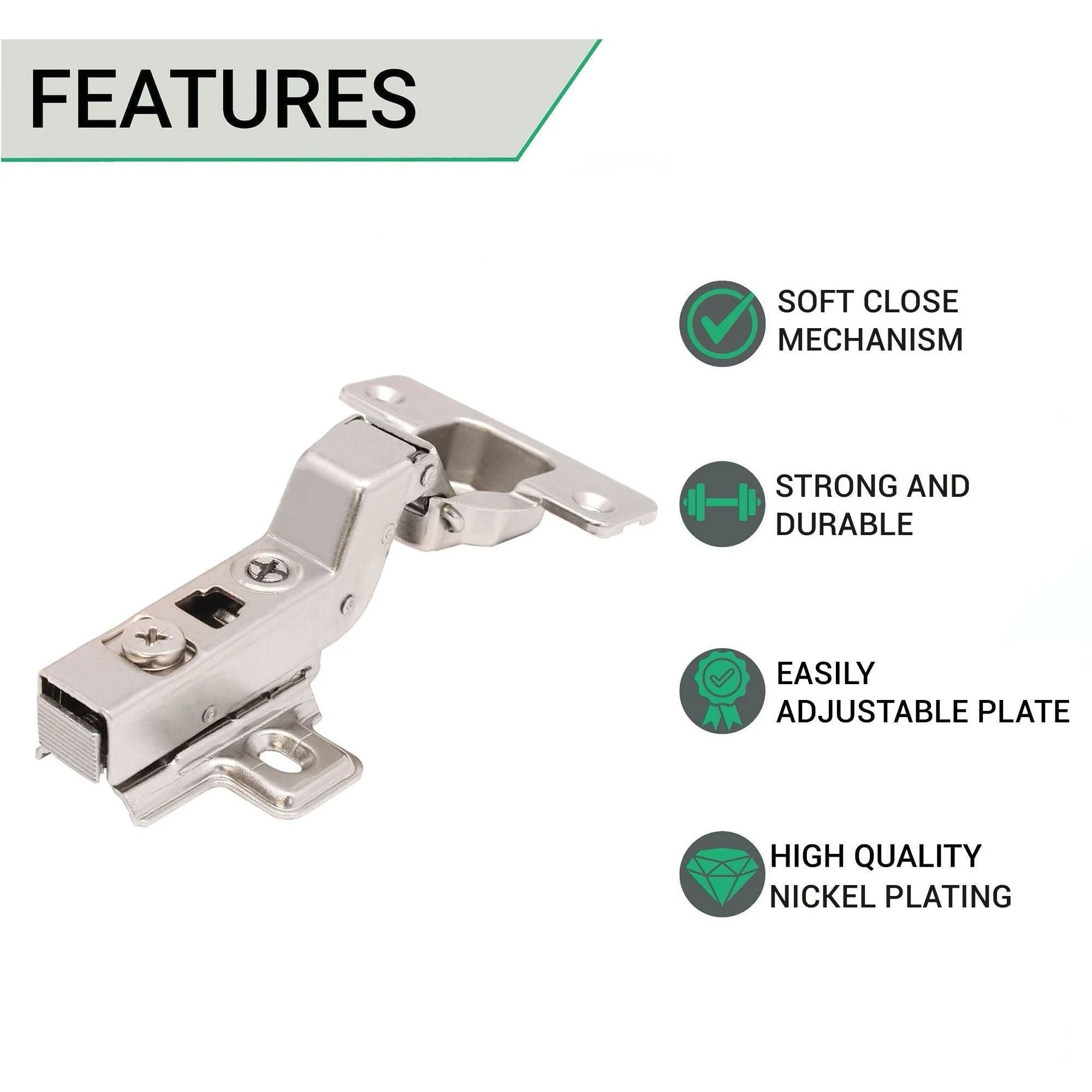 35mm Clip On Sprung Soft Close Kitchen Cabinet Hinge - INSET 110 Deg c/w Screw on Plate - Image 2