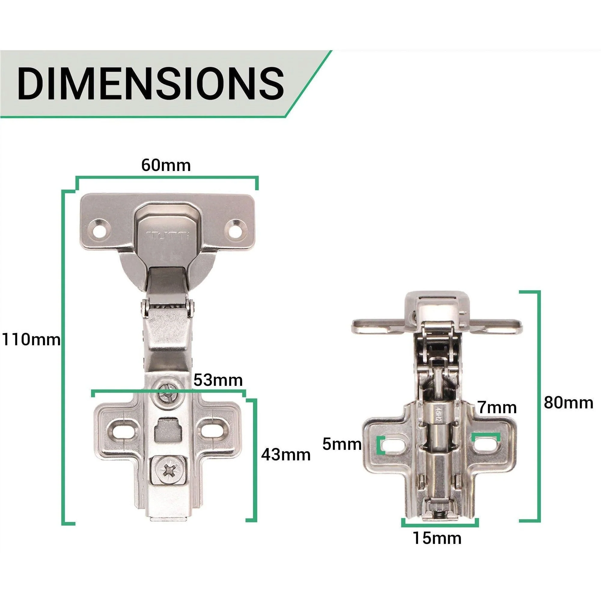 35mm Clip On Sprung Soft Close Kitchen Cabinet Hinge - INSET 110 Deg c/w Screw on Plate - Image 3