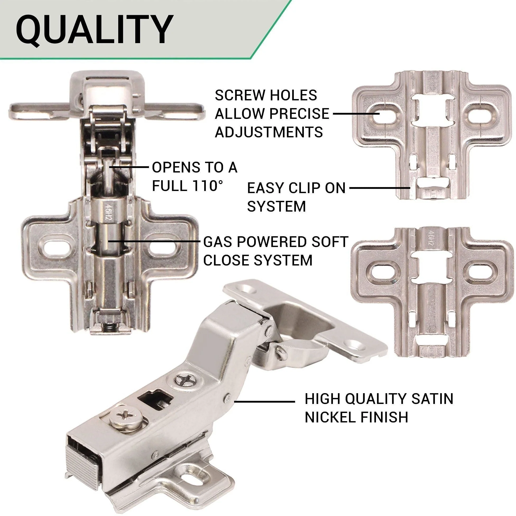 35mm Clip On Sprung Soft Close Kitchen Cabinet Hinge - INSET 110 Deg c/w Screw on Plate - Image 4