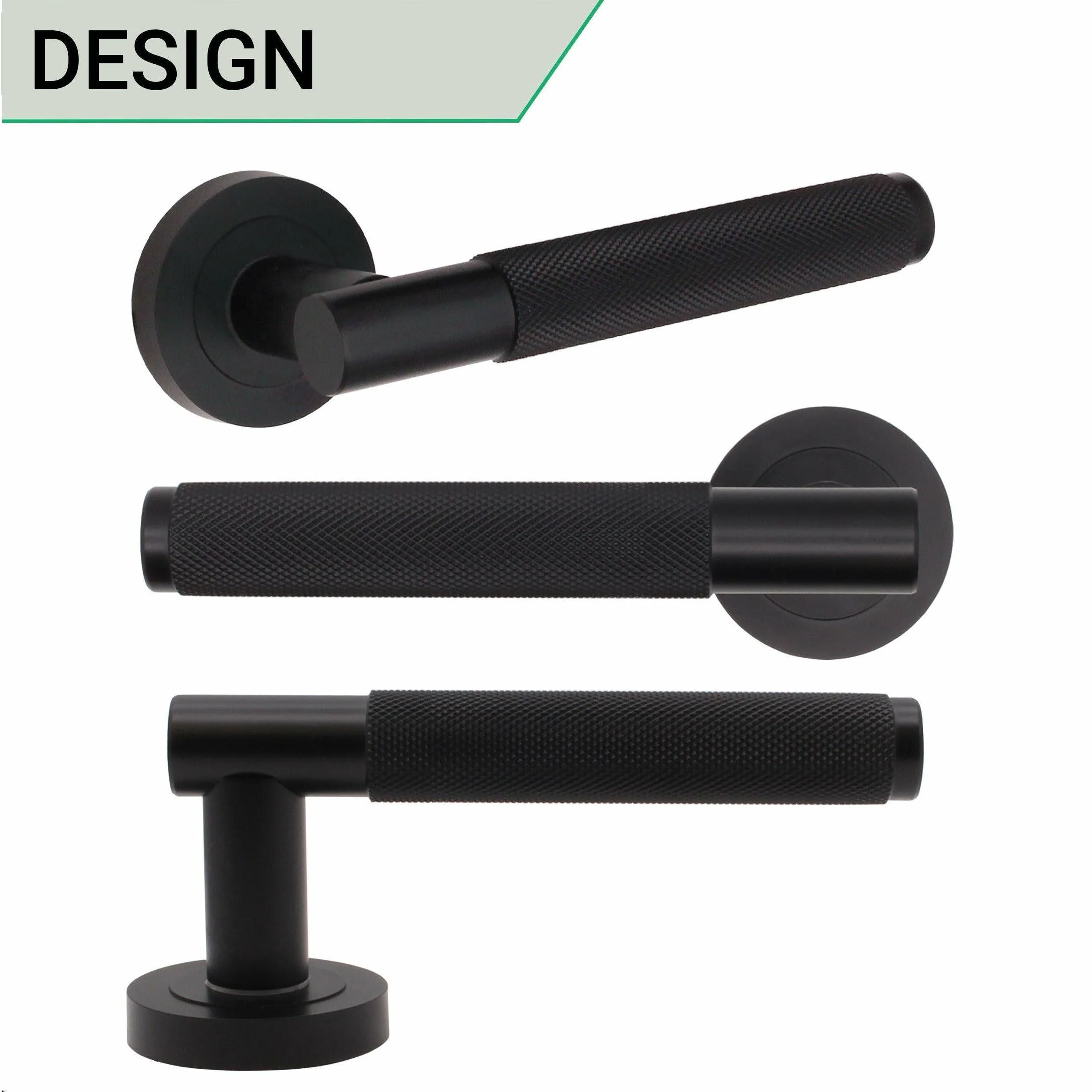 Knurled Lever on Rose Handles - 150mm - Matt Black - Image 5