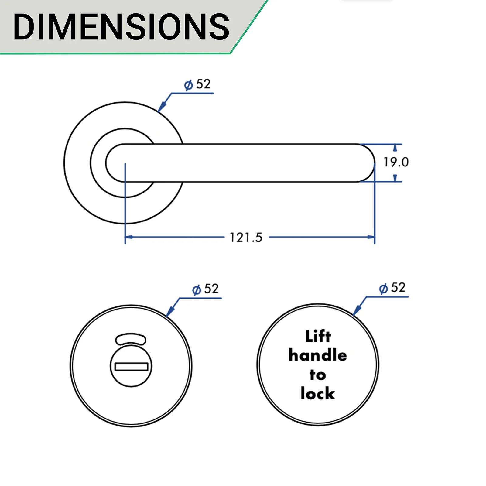 Lift To Lock Disabled Bathroom Toilet Door Lever Handle - 19mm - Satin Stainless Steel - Image 4