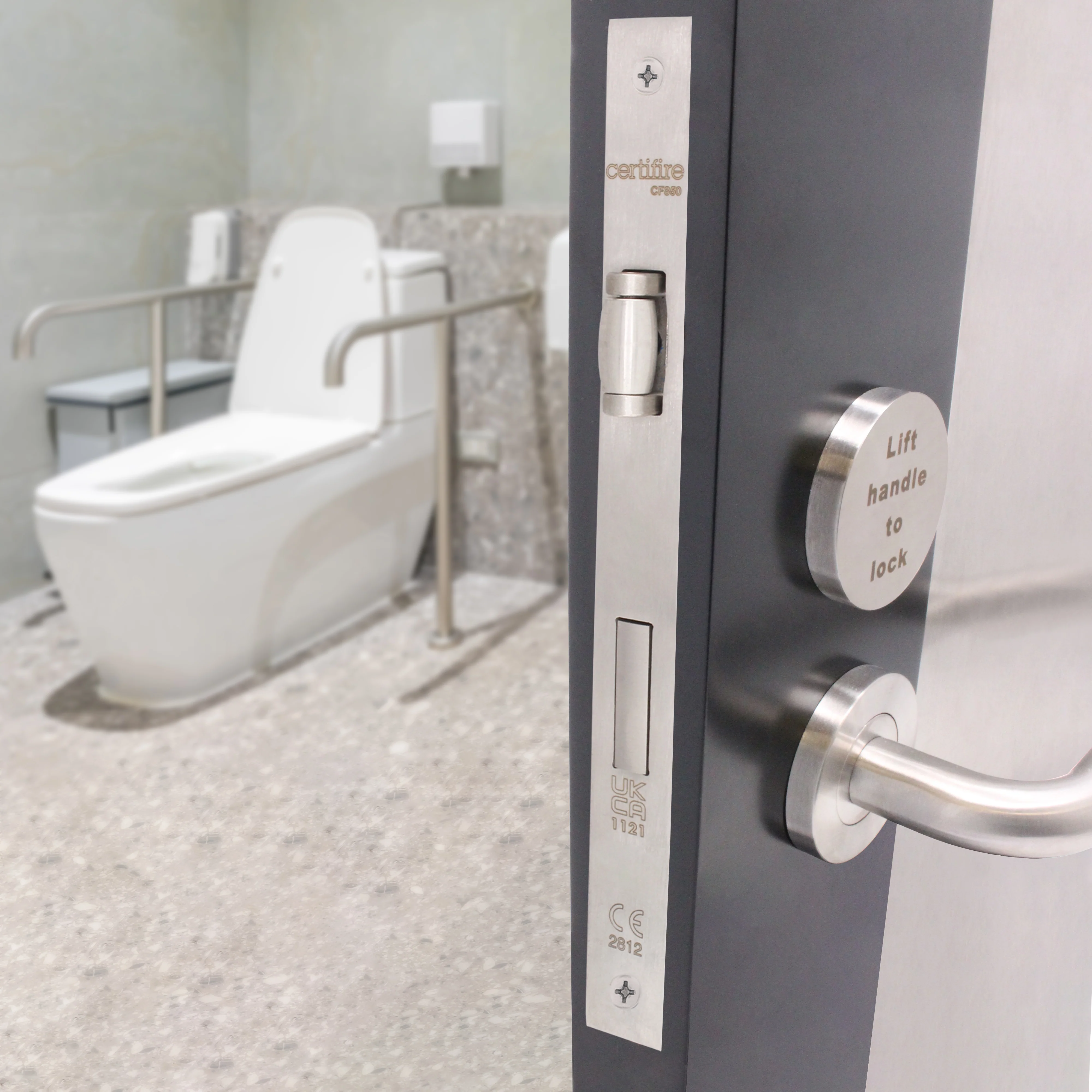 Lift To Lock Kit Disabled Bathroom Toilet Door Lever Handle & Lock - 19mm - Satin Stainless Steel - BS8300 Equality Act - Image 6