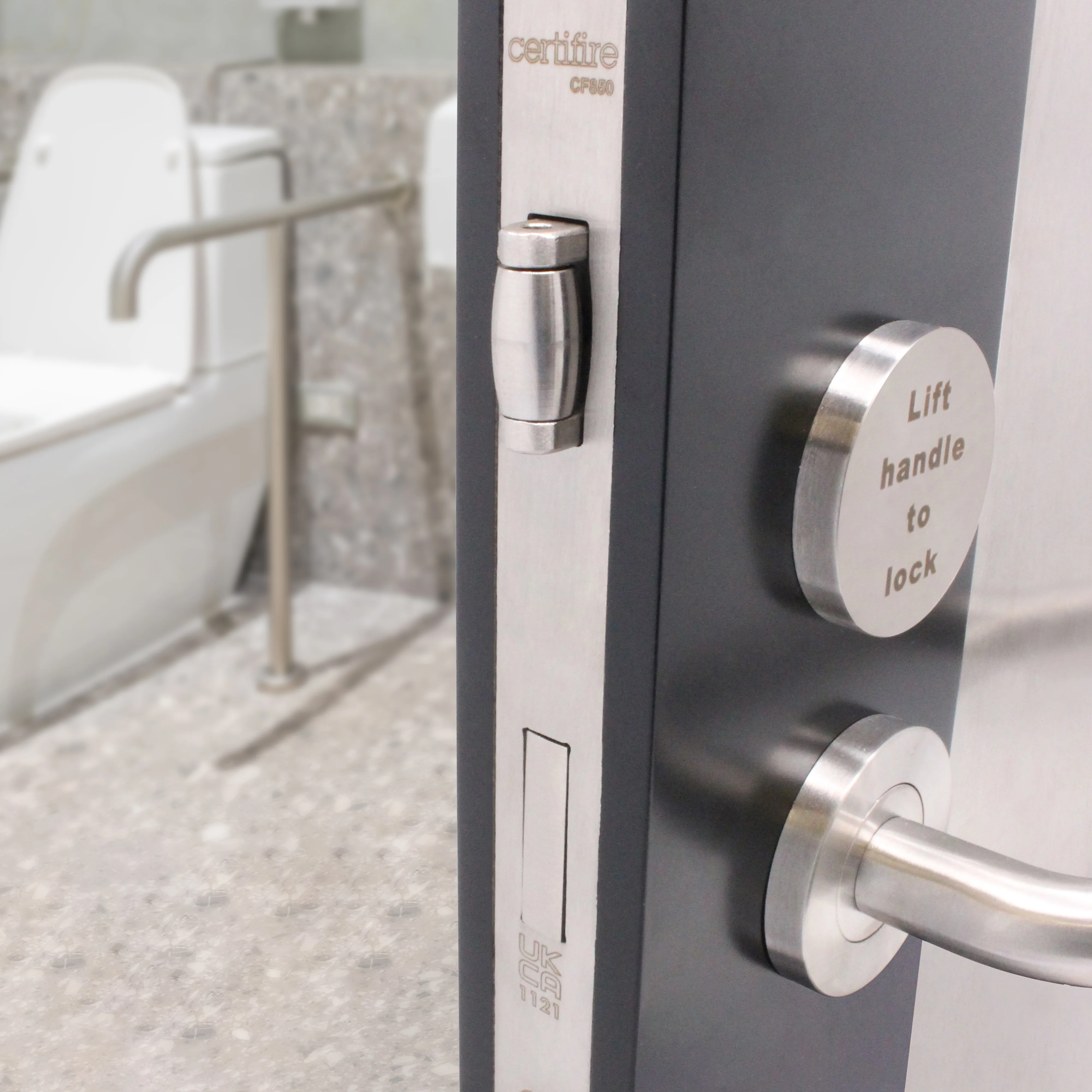 Lift To Lock Kit Disabled Bathroom Toilet Door Lever Handle & Lock - 19mm - Satin Stainless Steel - BS8300 Equality Act - Image 7