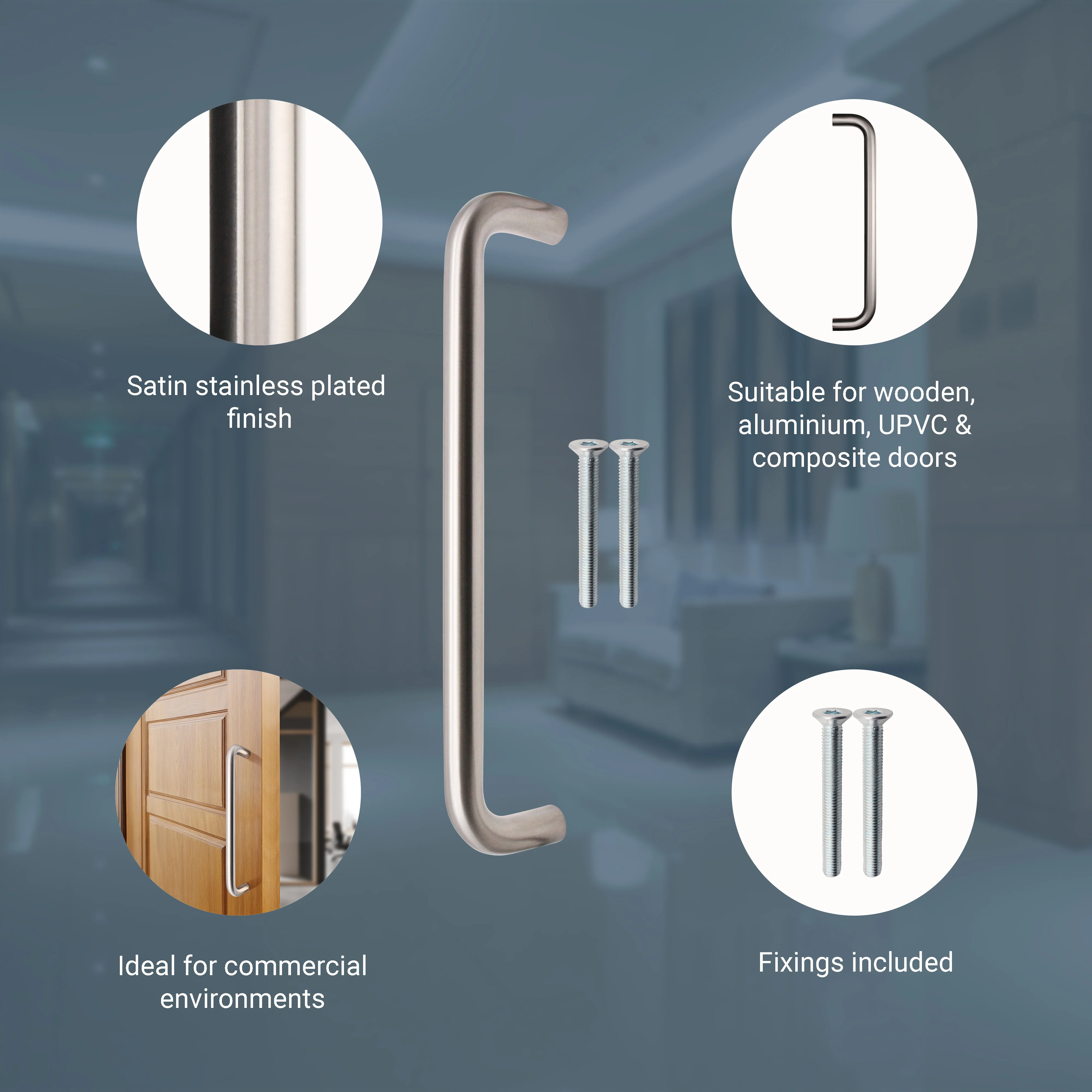 Light Duty Bolt Fix Pull Handle - 300mm x 19mm - Satin Stainless Steel - Image 4