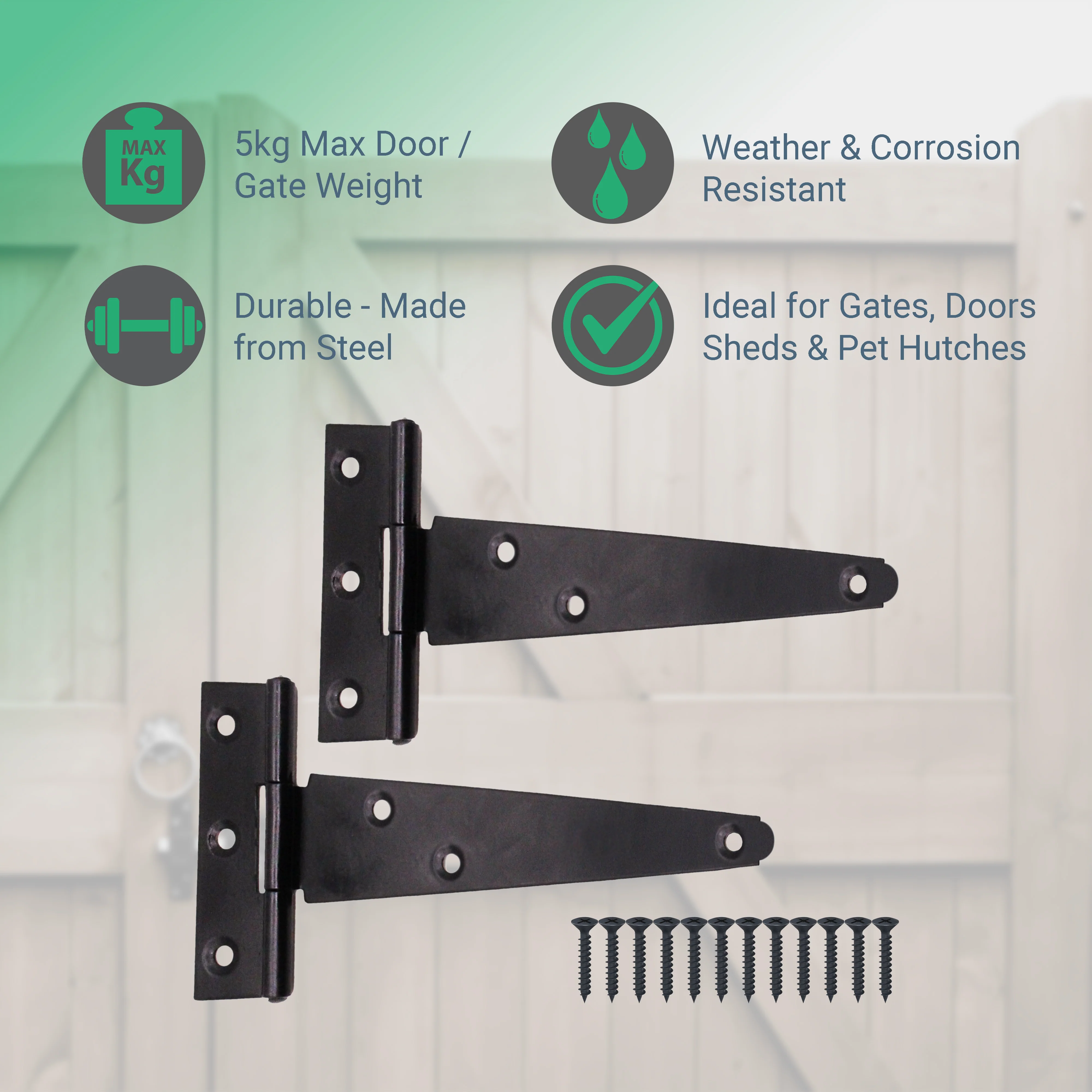 Light Duty Gate Tee Hinges - 101mm / 4 inch - Black - Pair - Image 2