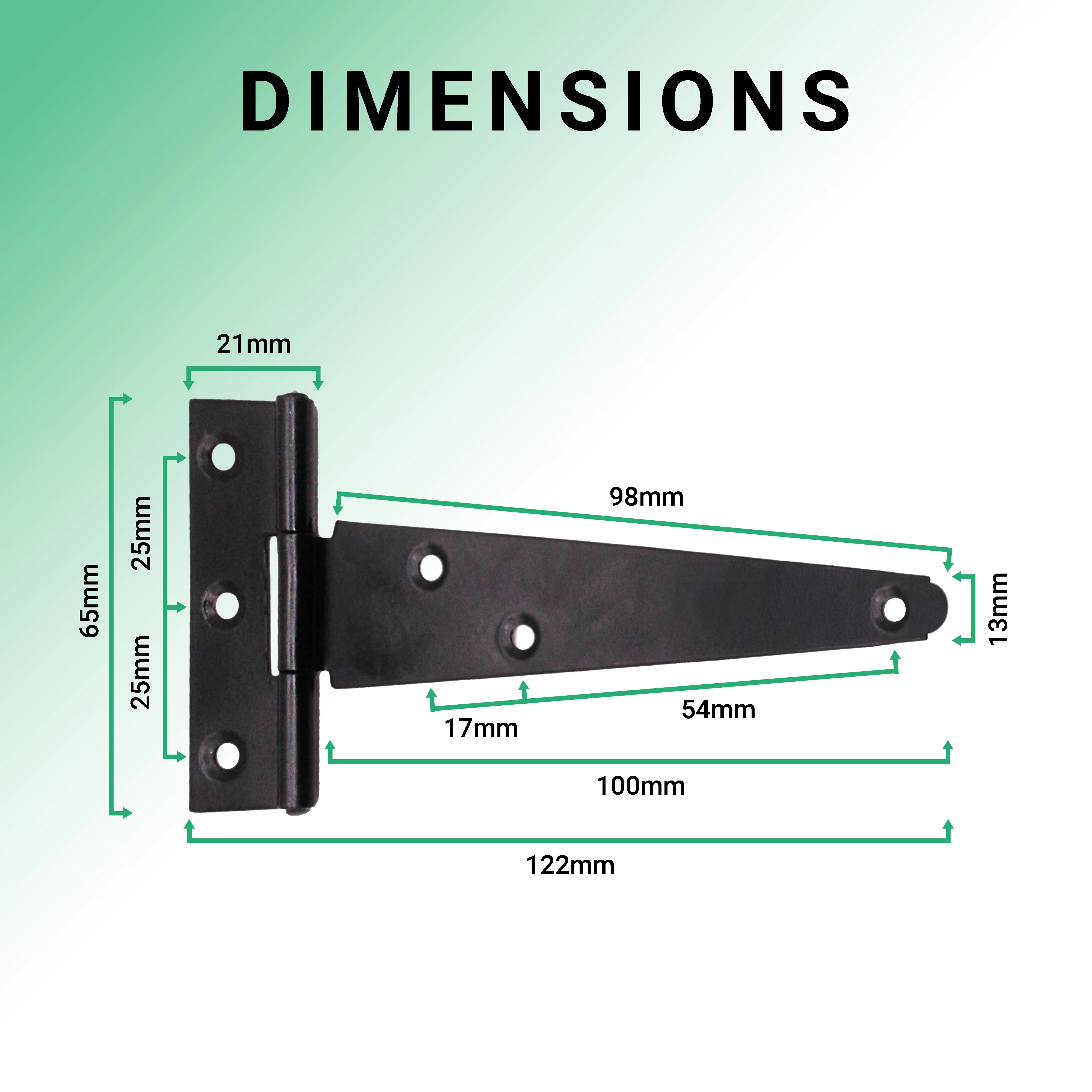 Light Duty Gate Tee Hinges - 101mm / 4 inch - Black - Pair - Image 3
